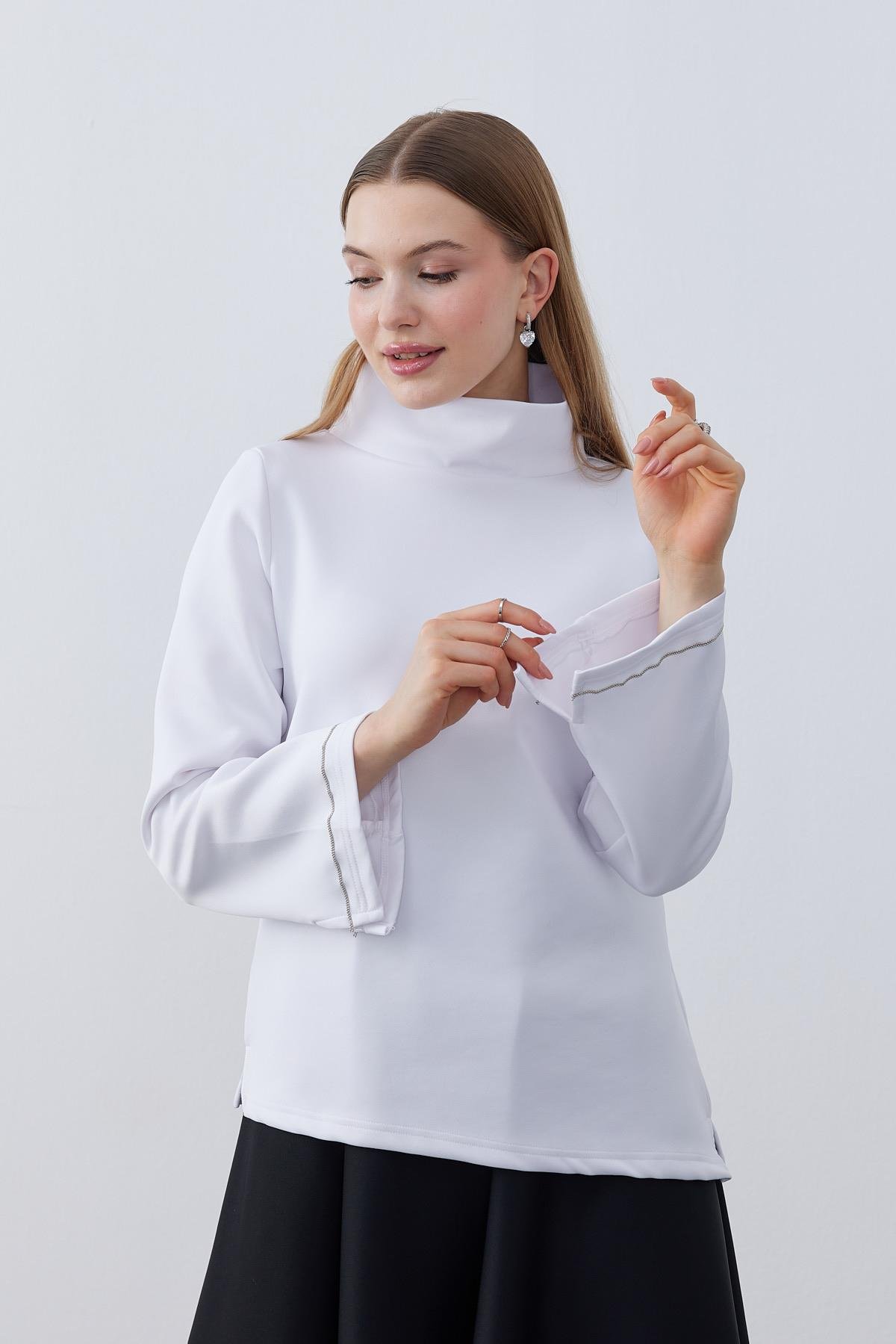 Sadie Asimetrik Skuba Bluz- Beyaz