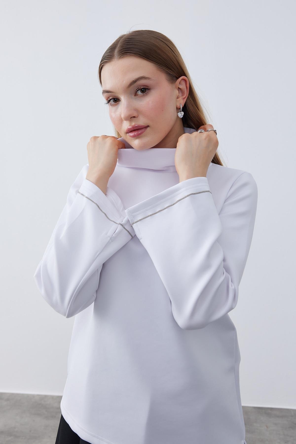 Sadie Asimetrik Skuba Bluz- Beyaz