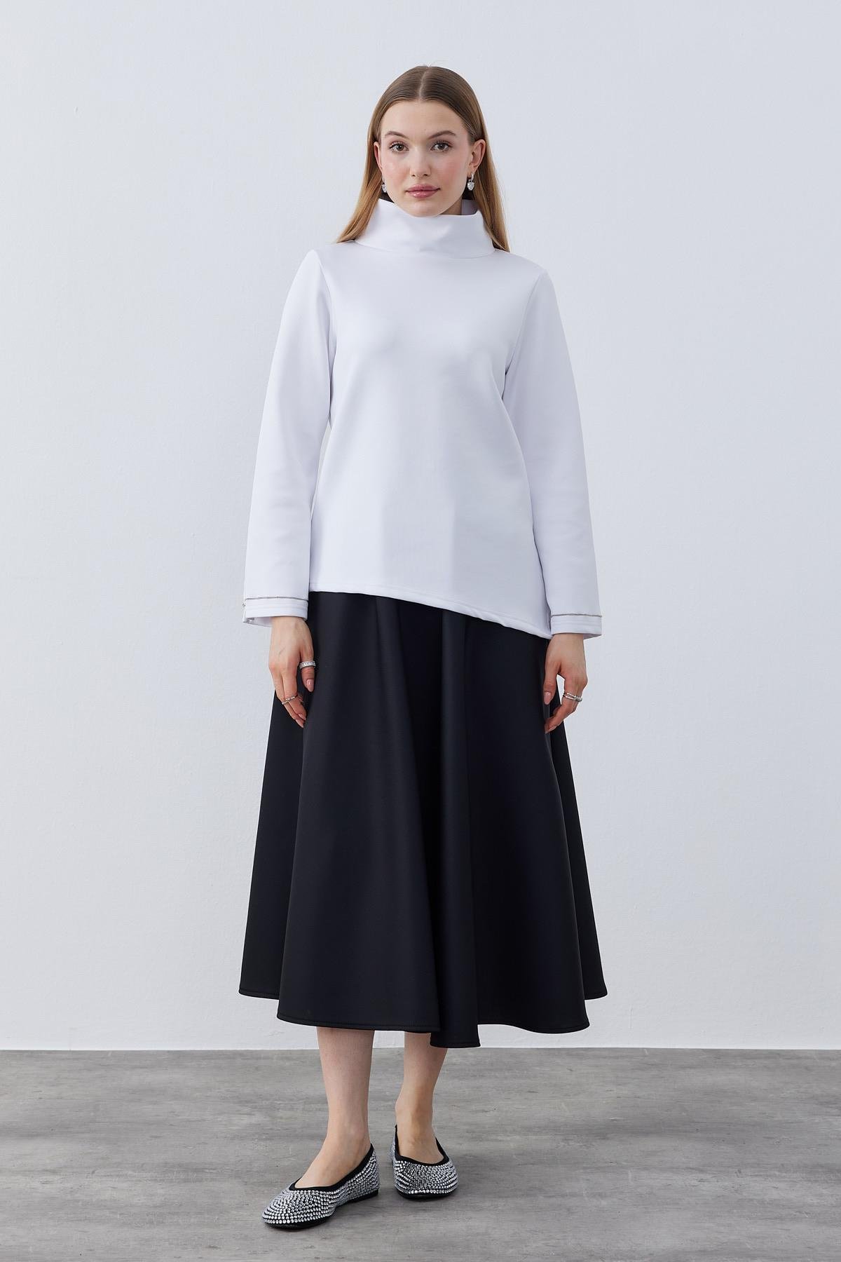 Sadie Asimetrik Skuba Bluz- Beyaz