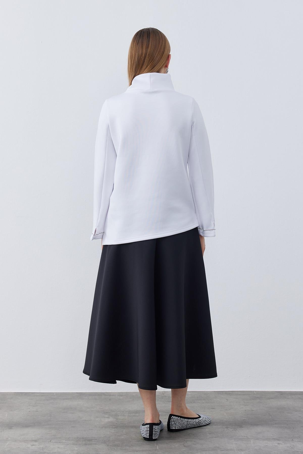 Sadie Asimetrik Skuba Bluz- Beyaz