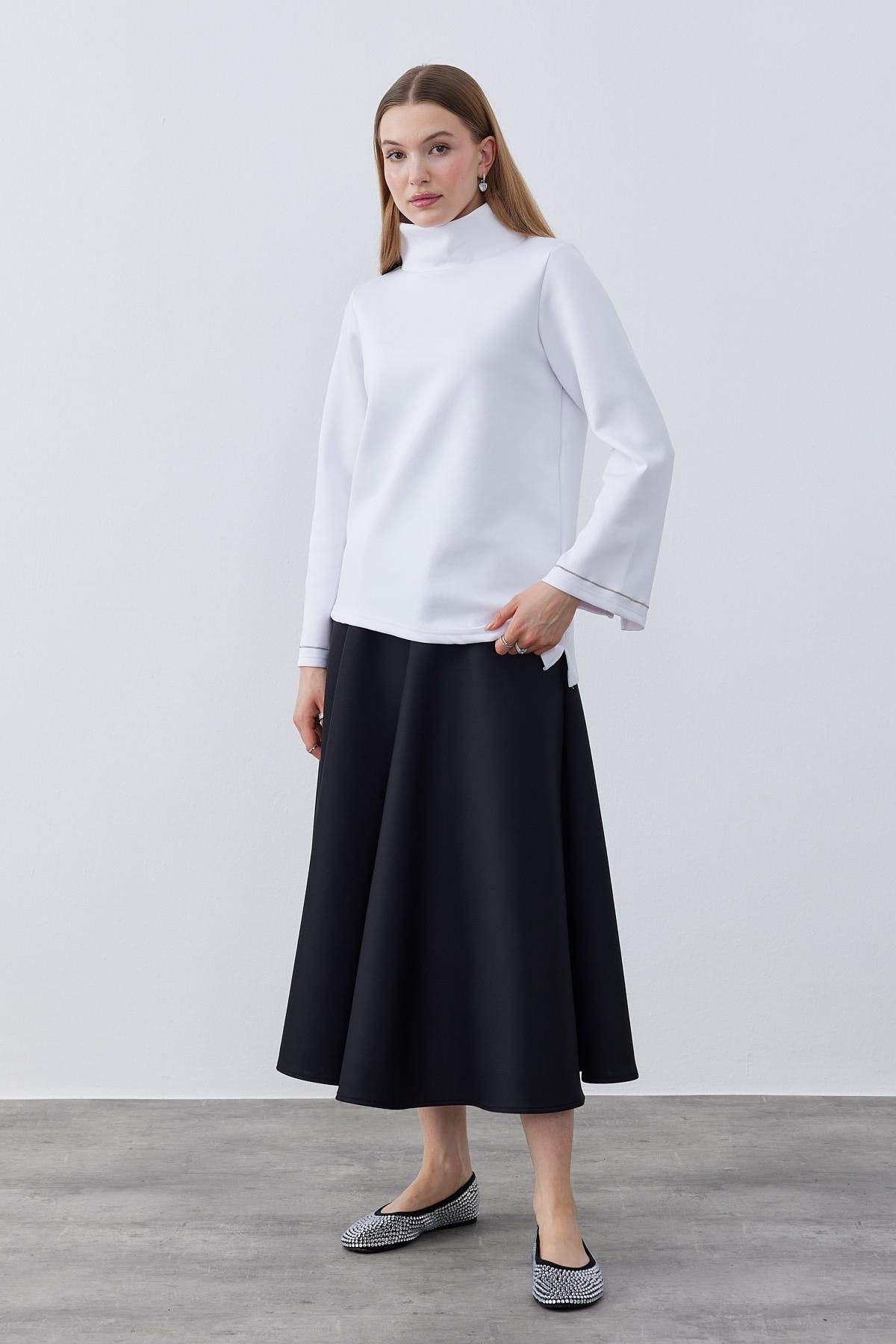 Sadie Asimetrik Skuba Bluz- Beyaz