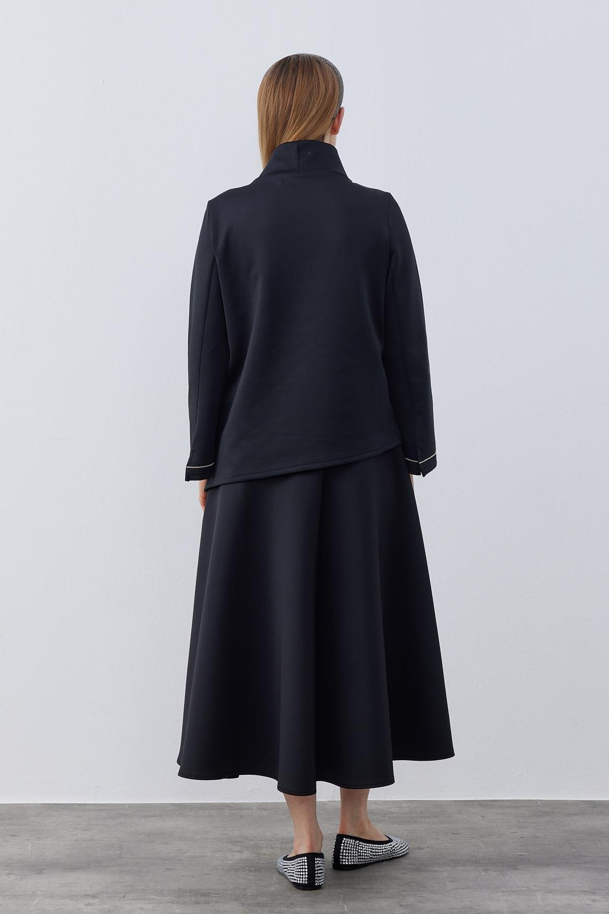 Sadie Asimetrik Skuba Bluz- Siyah