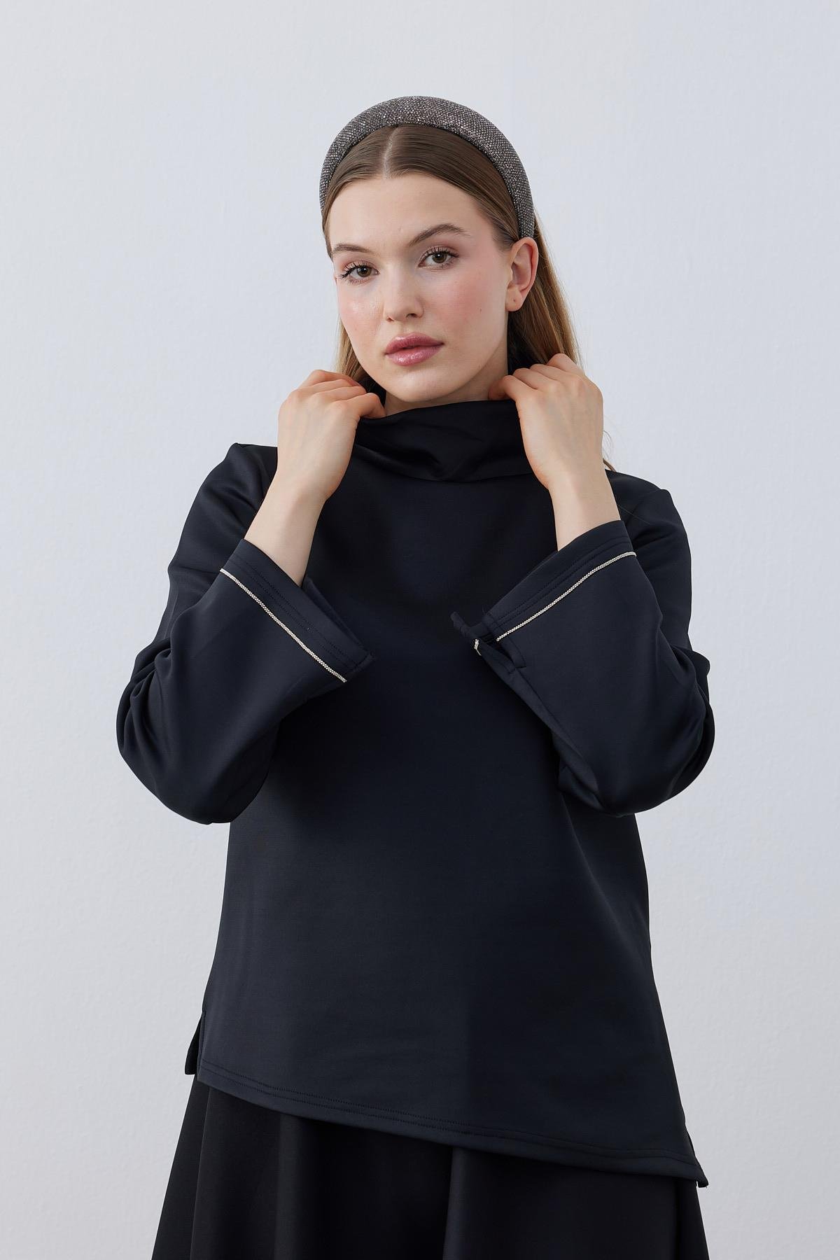 Sadie Asimetrik Skuba Bluz- Siyah