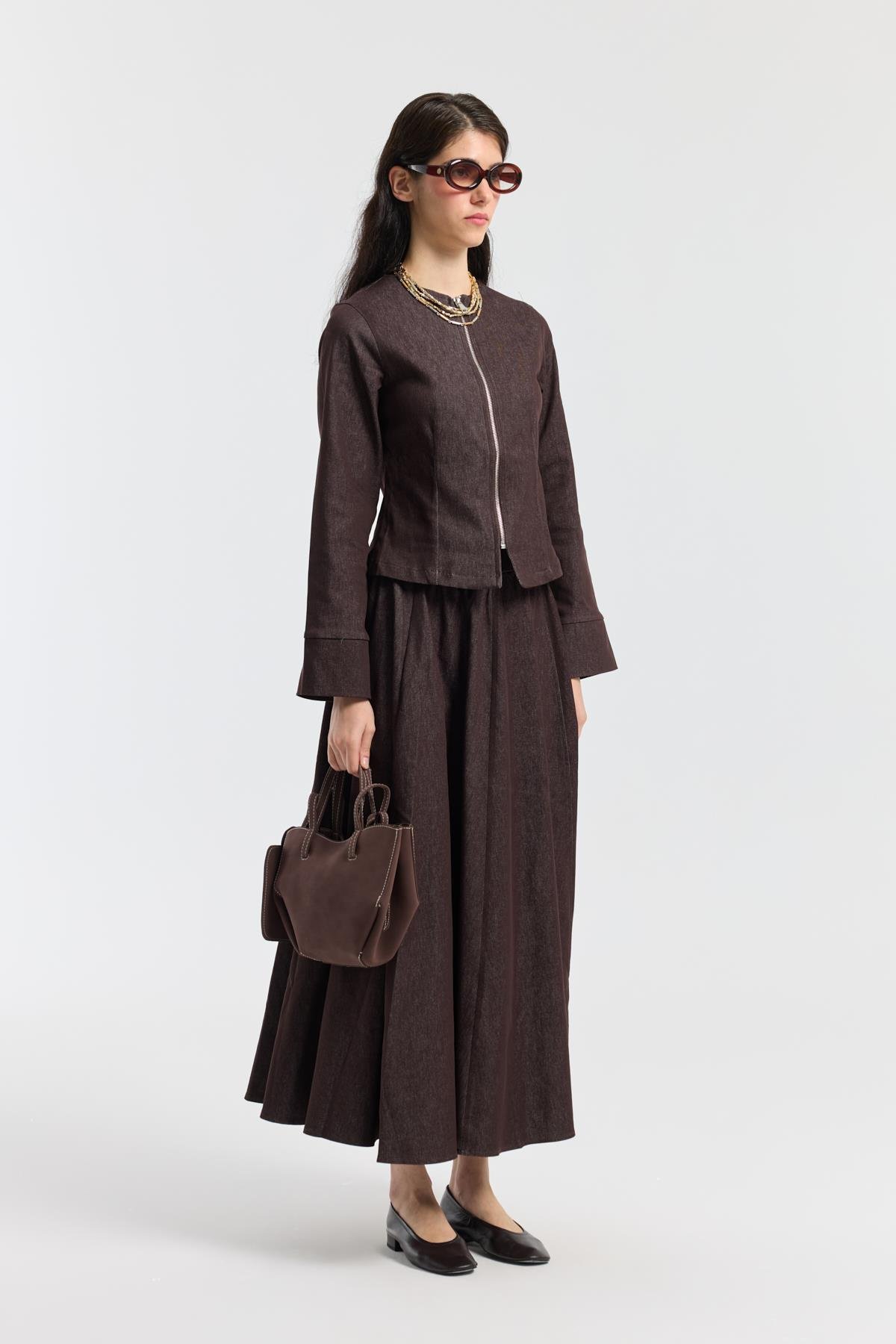 Sadie Belden Oturtmalı Kot Takım - Acı kahve