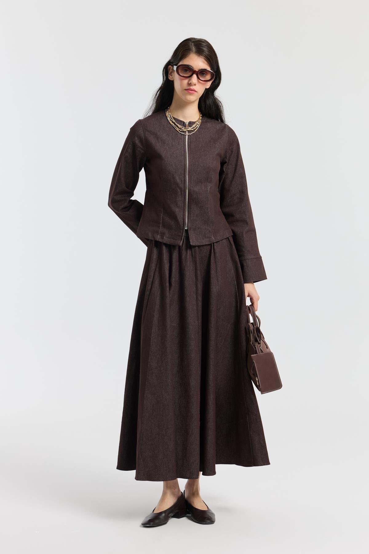 Sadie Belden Oturtmalı Kot Takım - Acı kahve