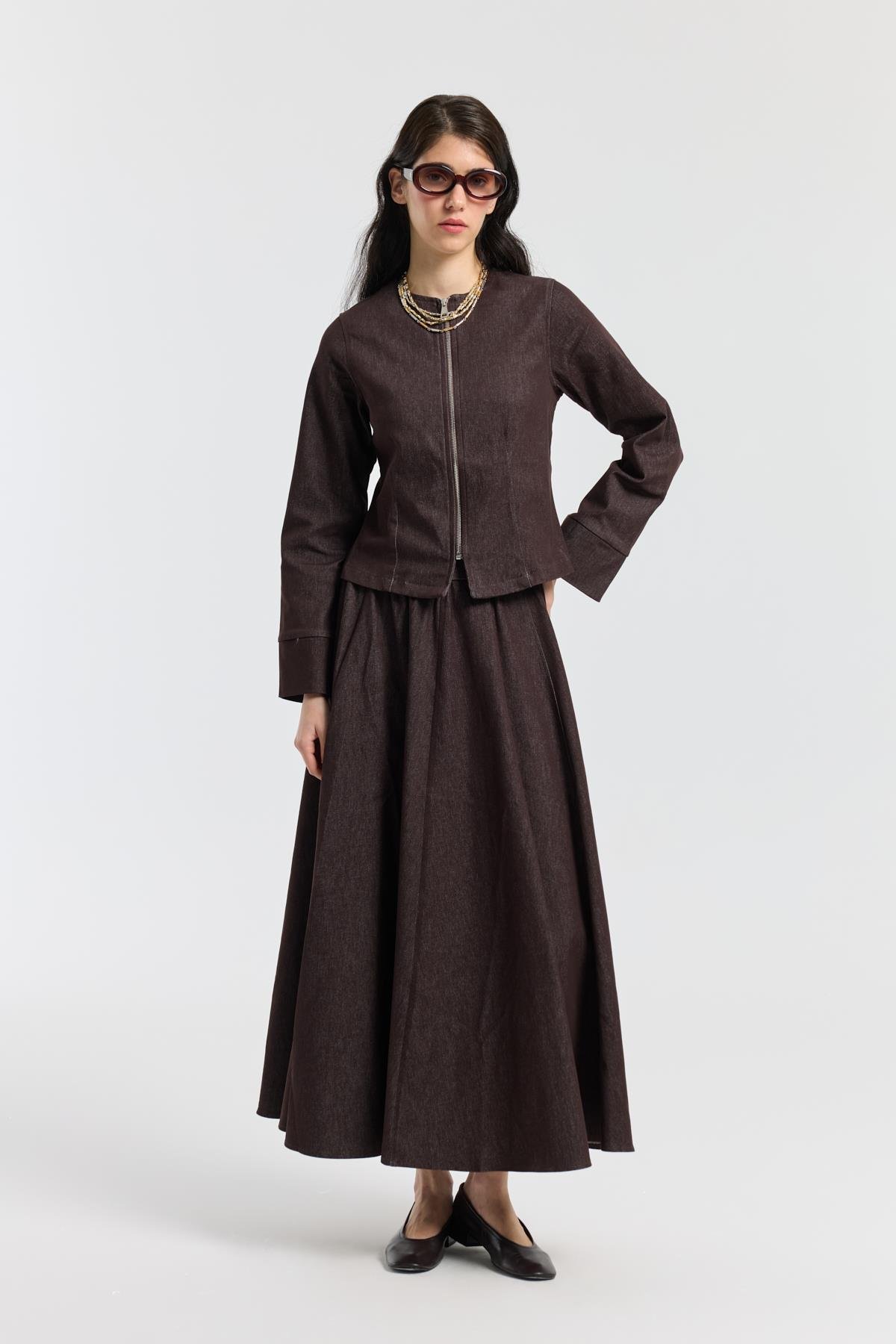 Sadie Belden Oturtmalı Kot Takım - Acı kahve