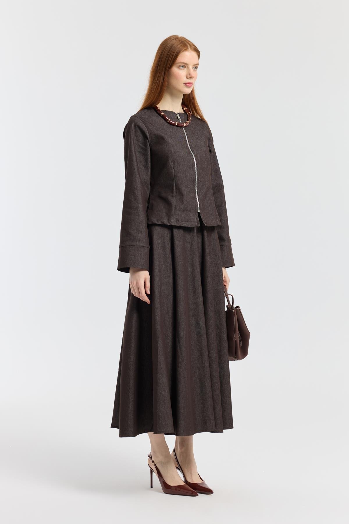 Sadie Belden Oturtmalı Kot Takım - Bordo