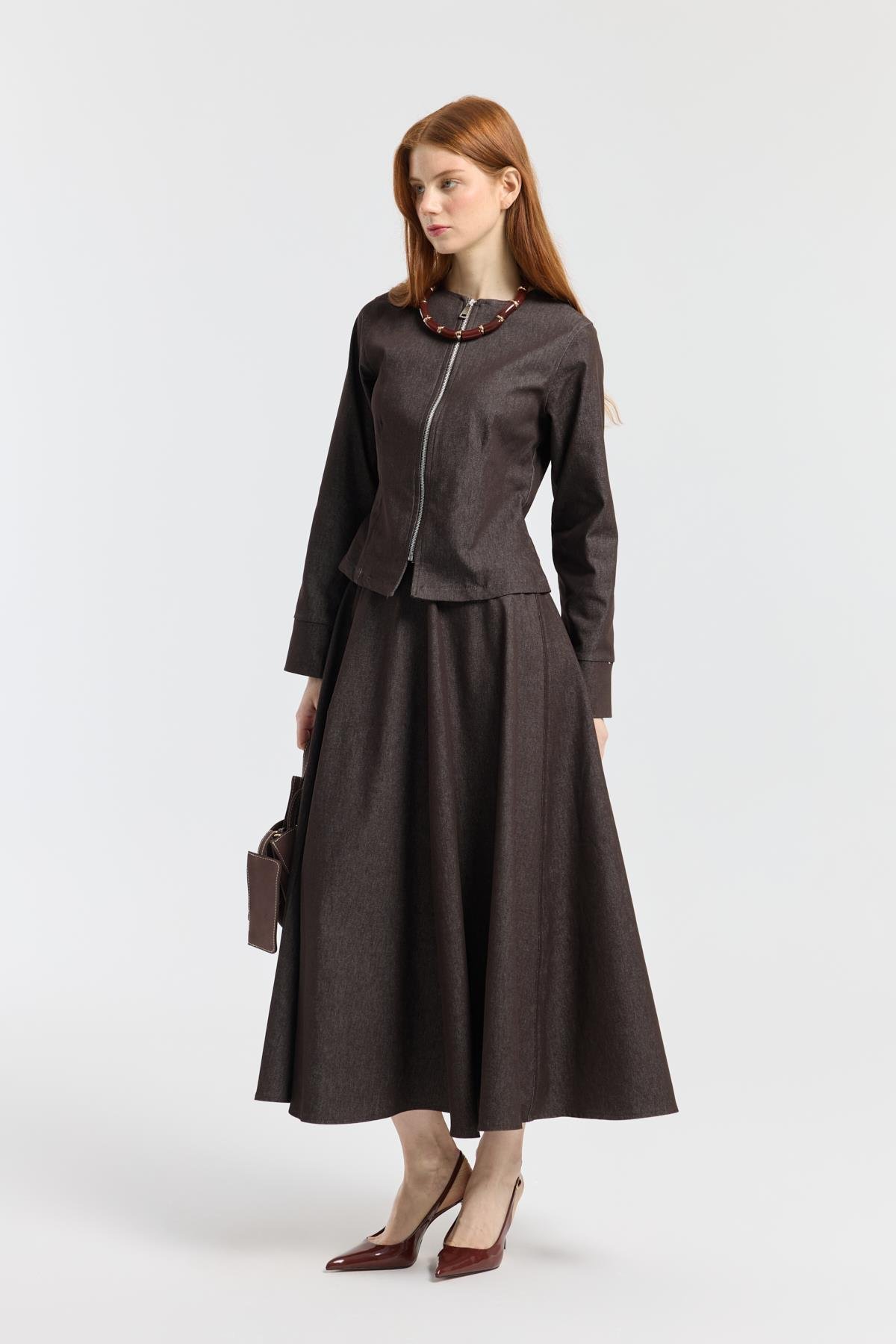 Sadie Belden Oturtmalı Kot Takım - Bordo