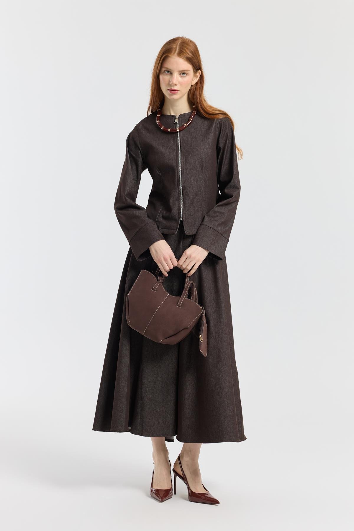 Sadie Belden Oturtmalı Kot Takım - Bordo