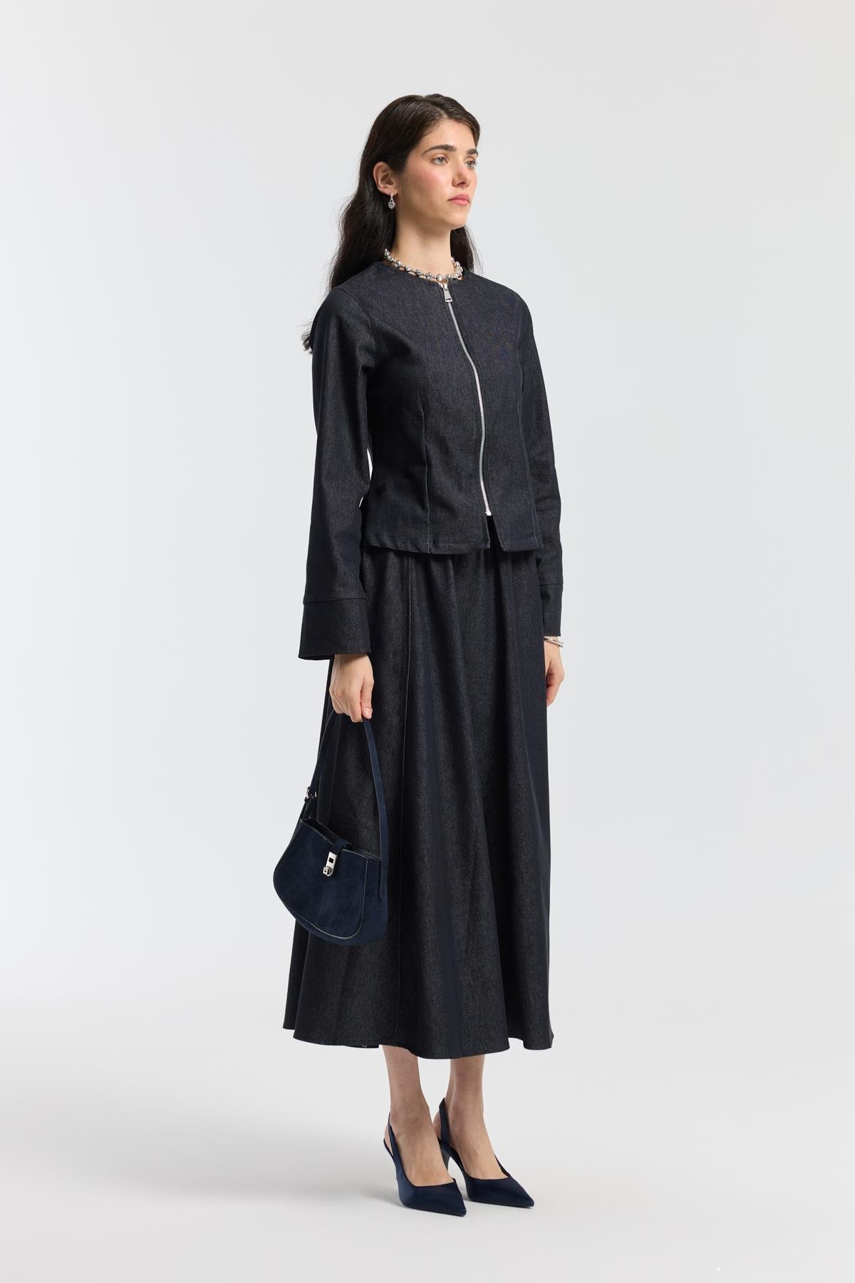 Sadie Belden Oturtmalı Kot Takım - Denim Mavi