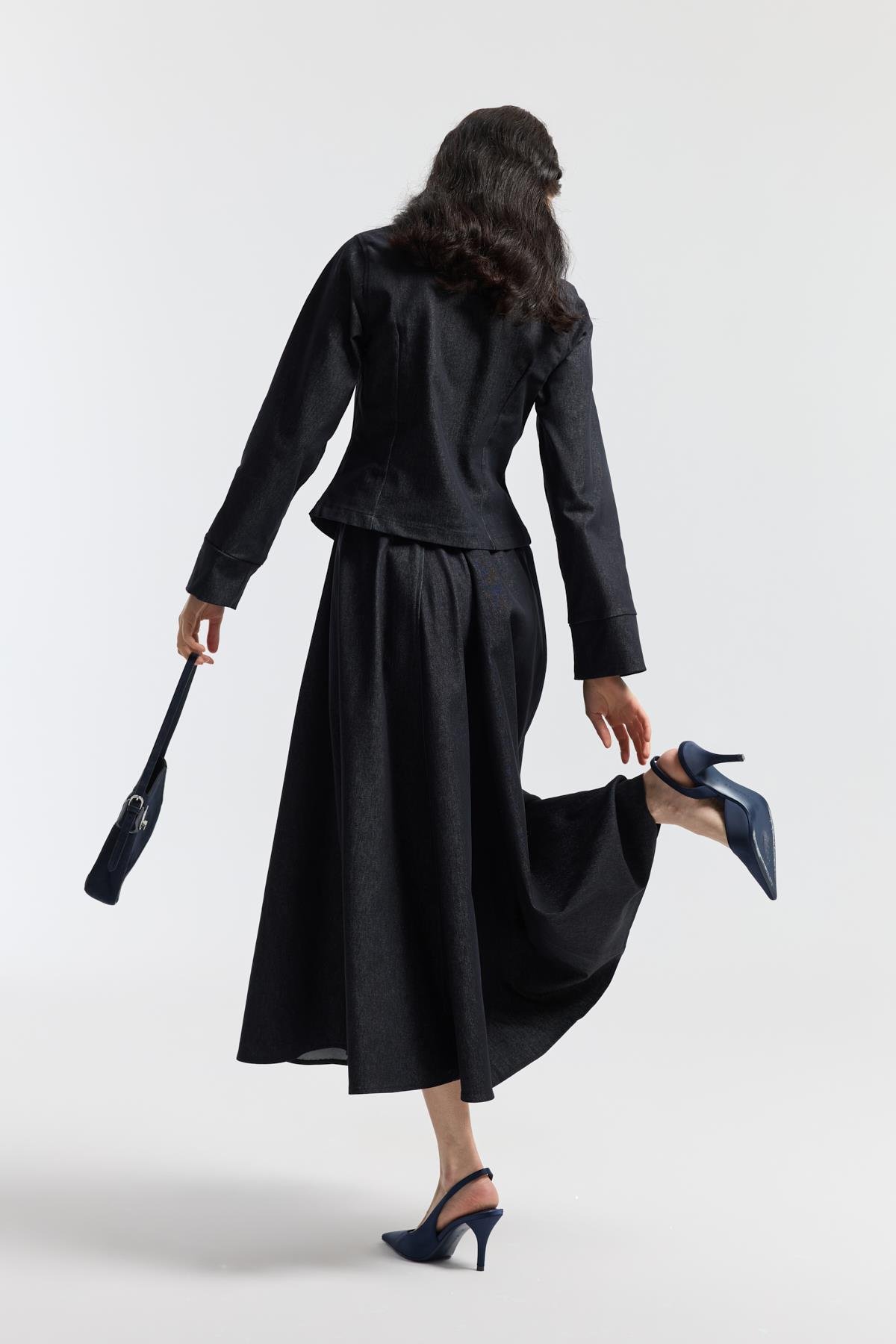 Sadie Belden Oturtmalı Kot Takım - Denim Mavi