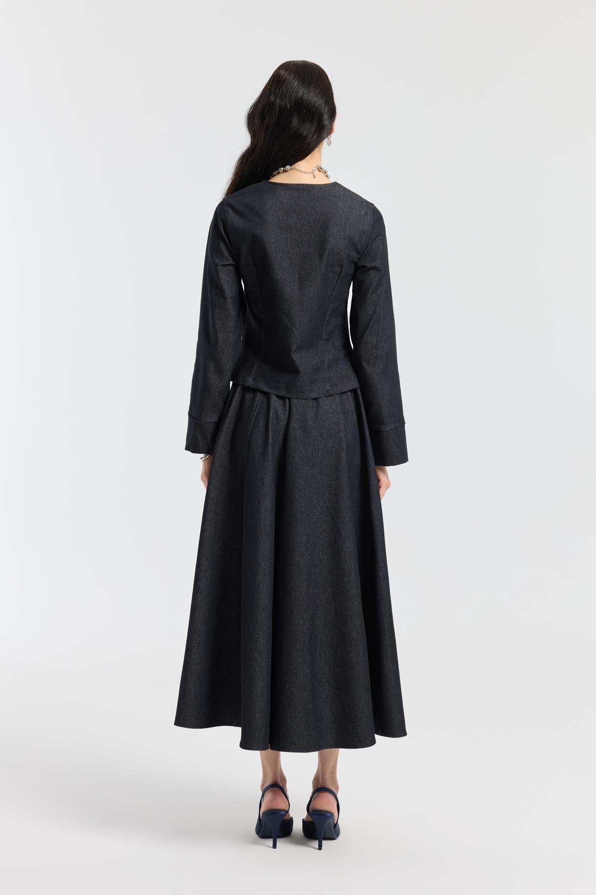 Sadie Belden Oturtmalı Kot Takım - Denim Mavi