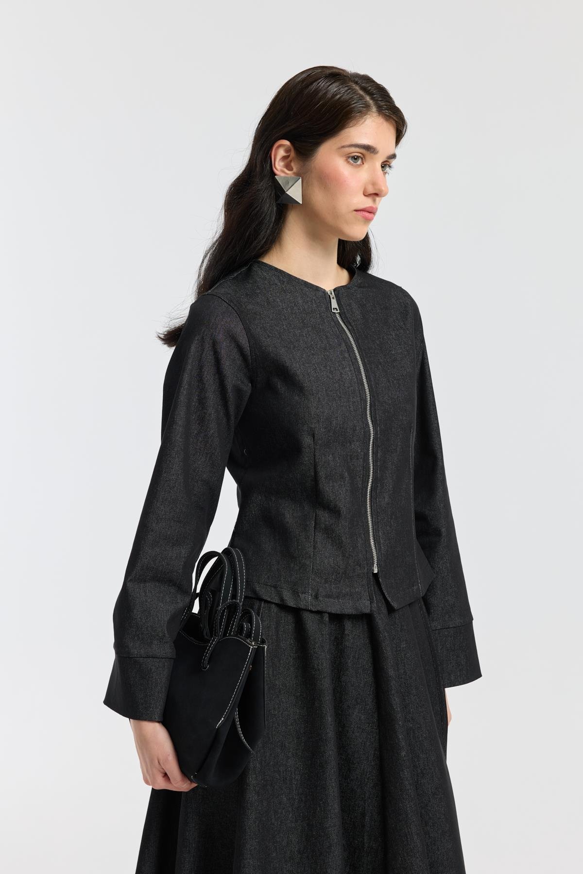 Sadie Belden Oturtmalı Kot Takım - Siyah