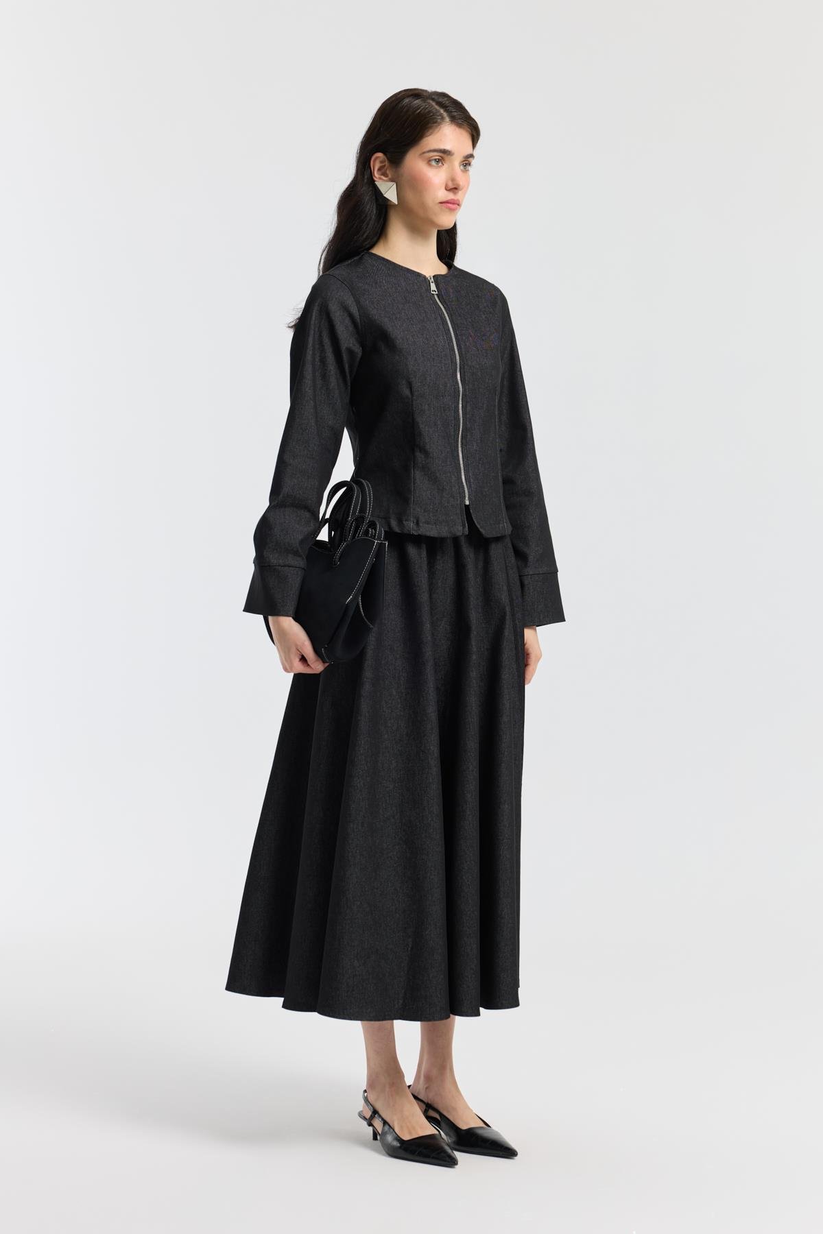 Sadie Belden Oturtmalı Kot Takım - Siyah