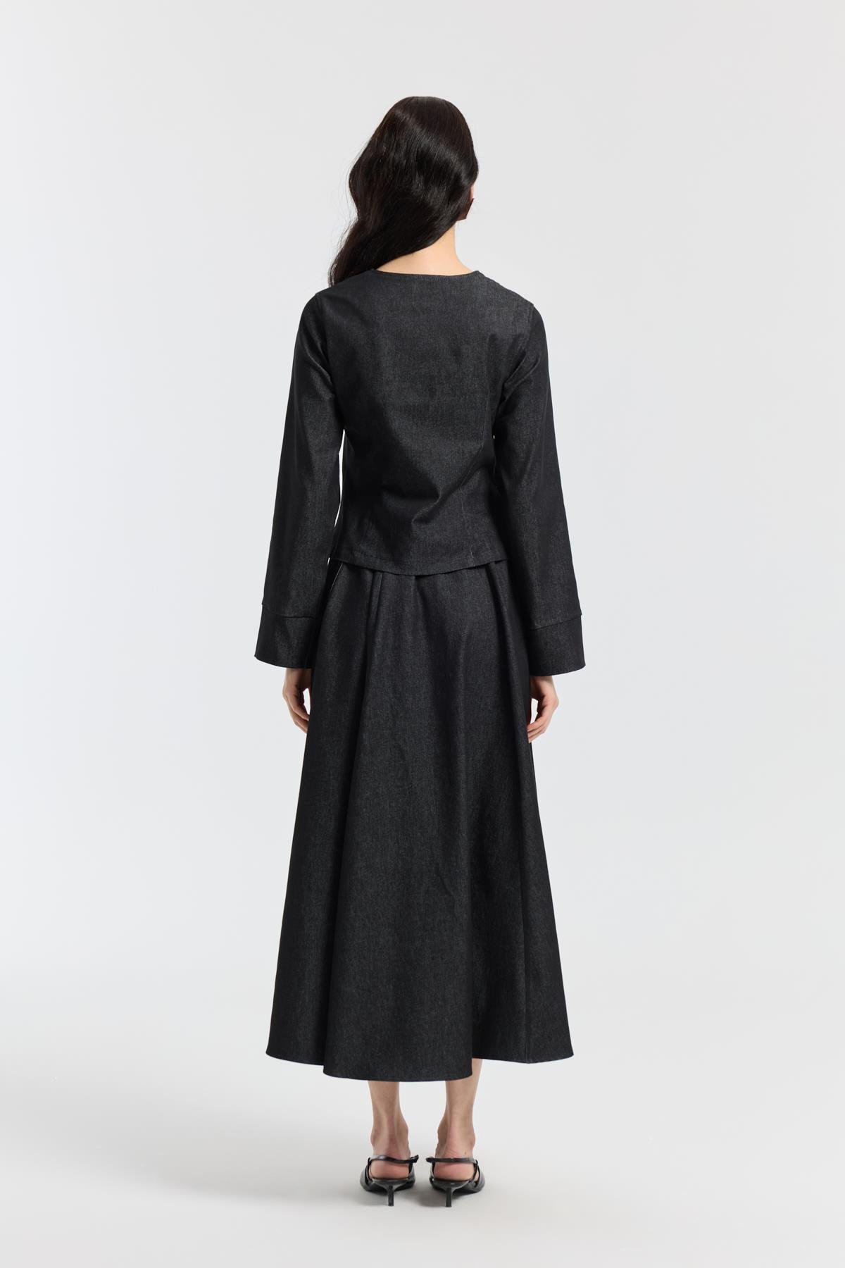 Sadie Belden Oturtmalı Kot Takım - Siyah