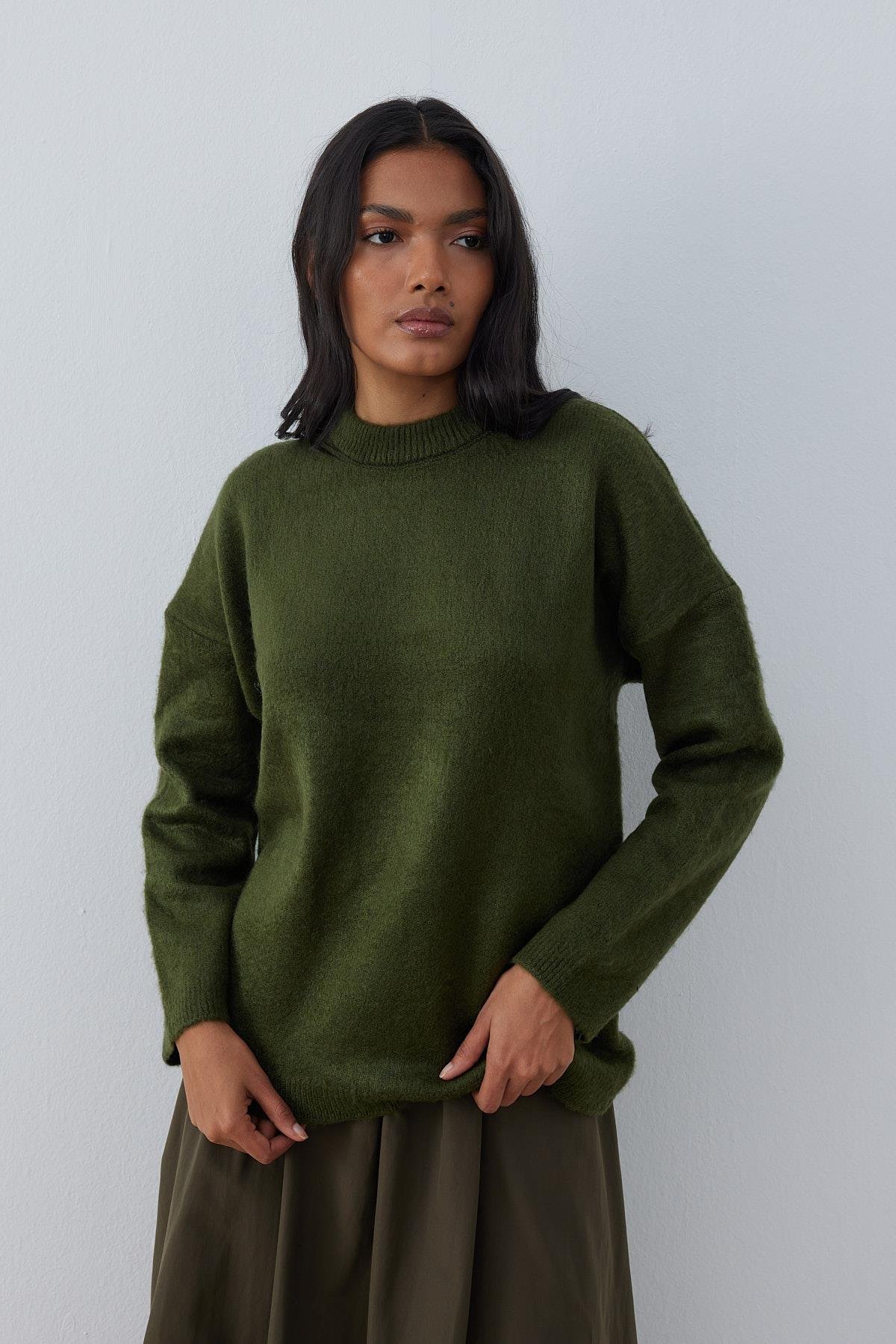 Saint Yün Karışımlı Basic Kazak- Yeşil