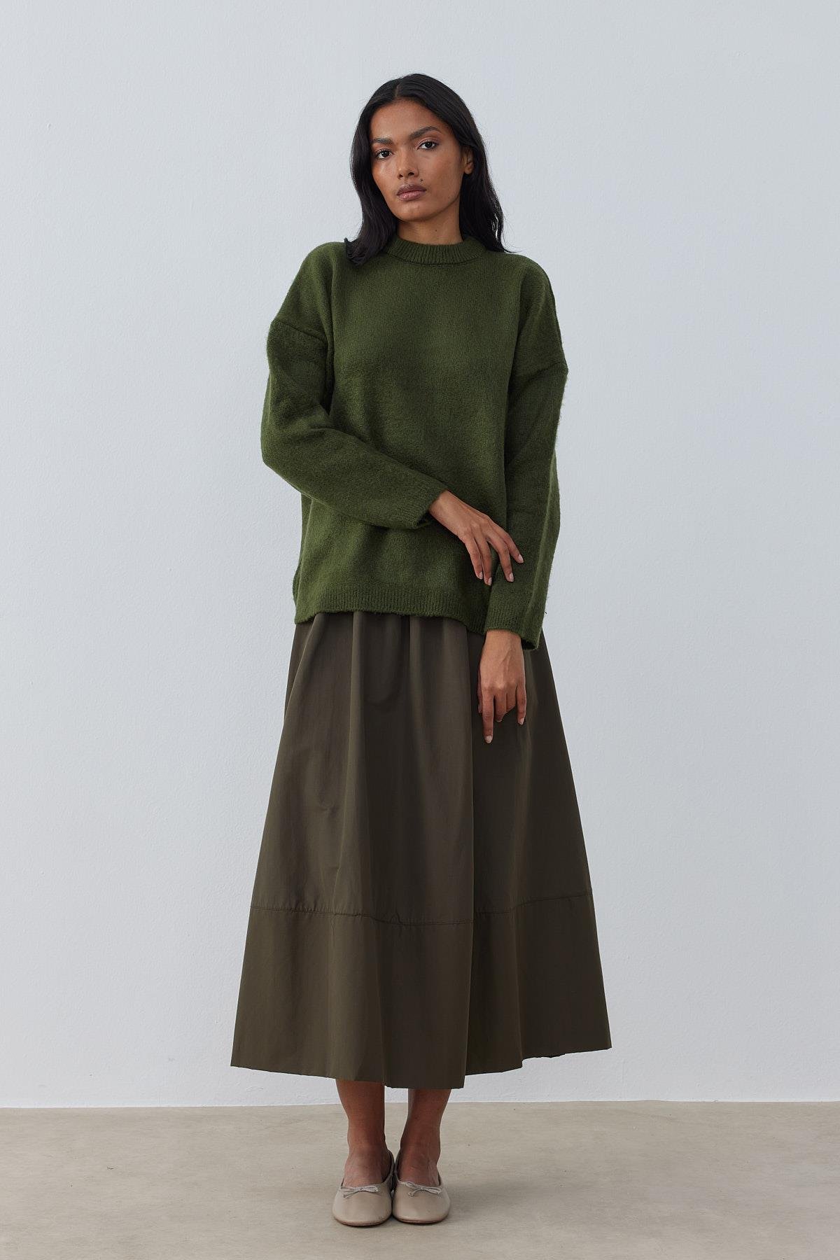 Saint Yün Karışımlı Basic Kazak- Yeşil