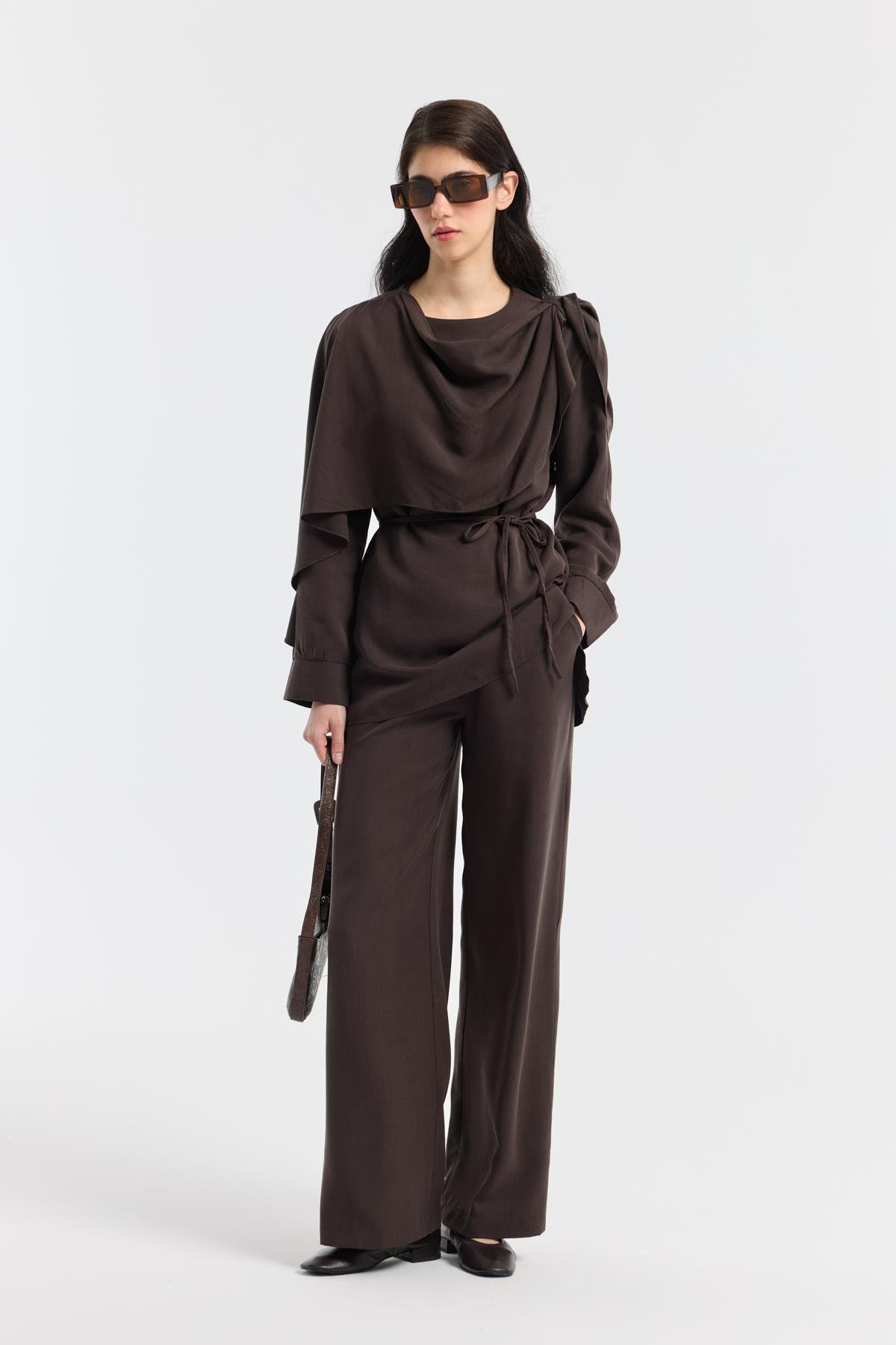 Şal Yaka Kemerli Takım - Acı kahve