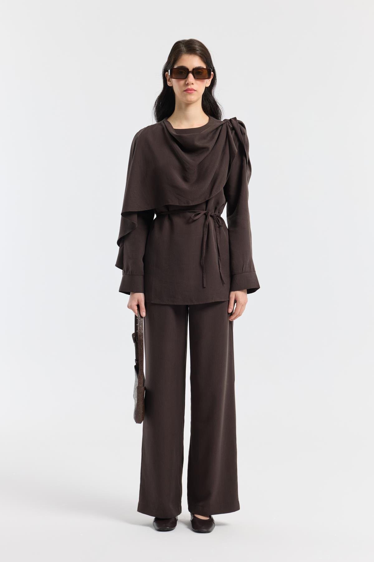 Şal Yaka Kemerli Takım - Acı kahve