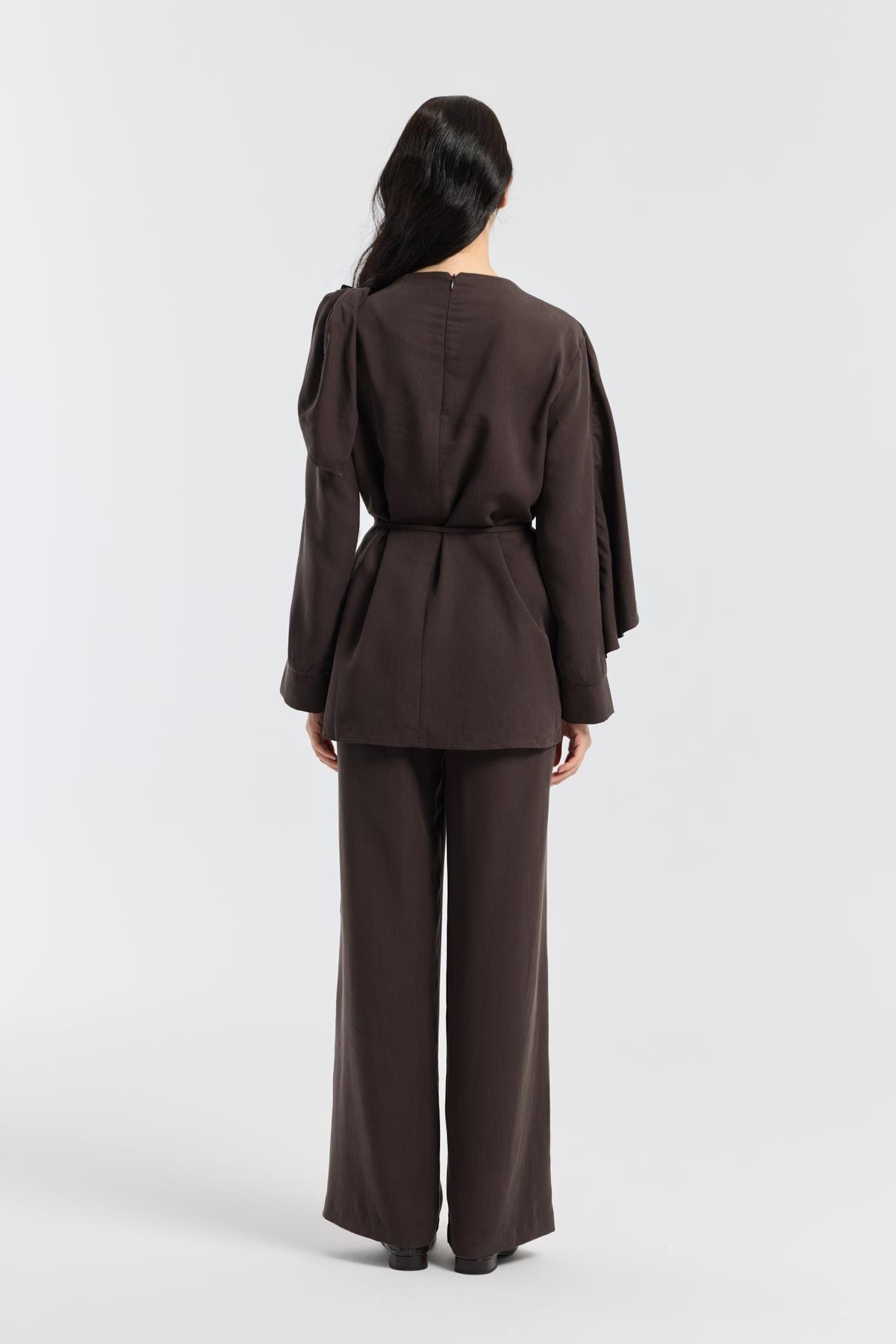 Şal Yaka Kemerli Takım - Acı kahve