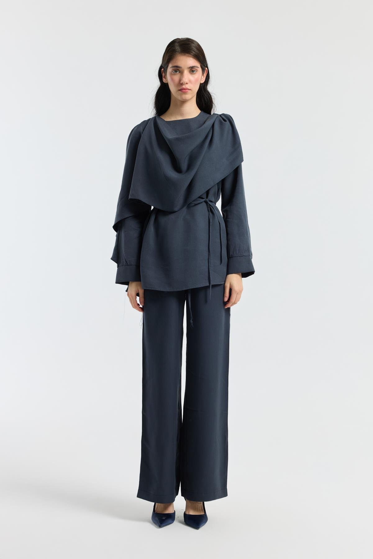 Şal Yaka Kemerli Takım - Lacivert