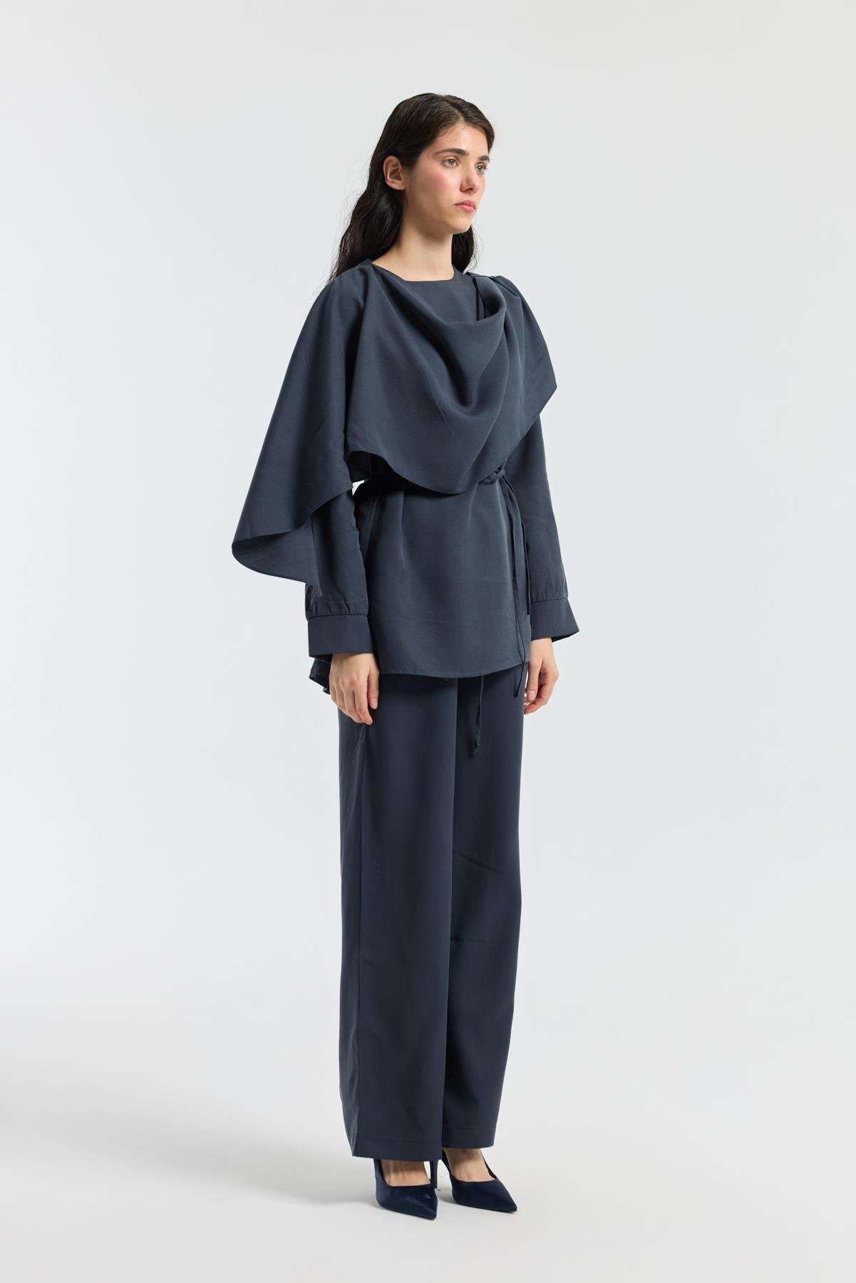 Şal Yaka Kemerli Takım - Lacivert