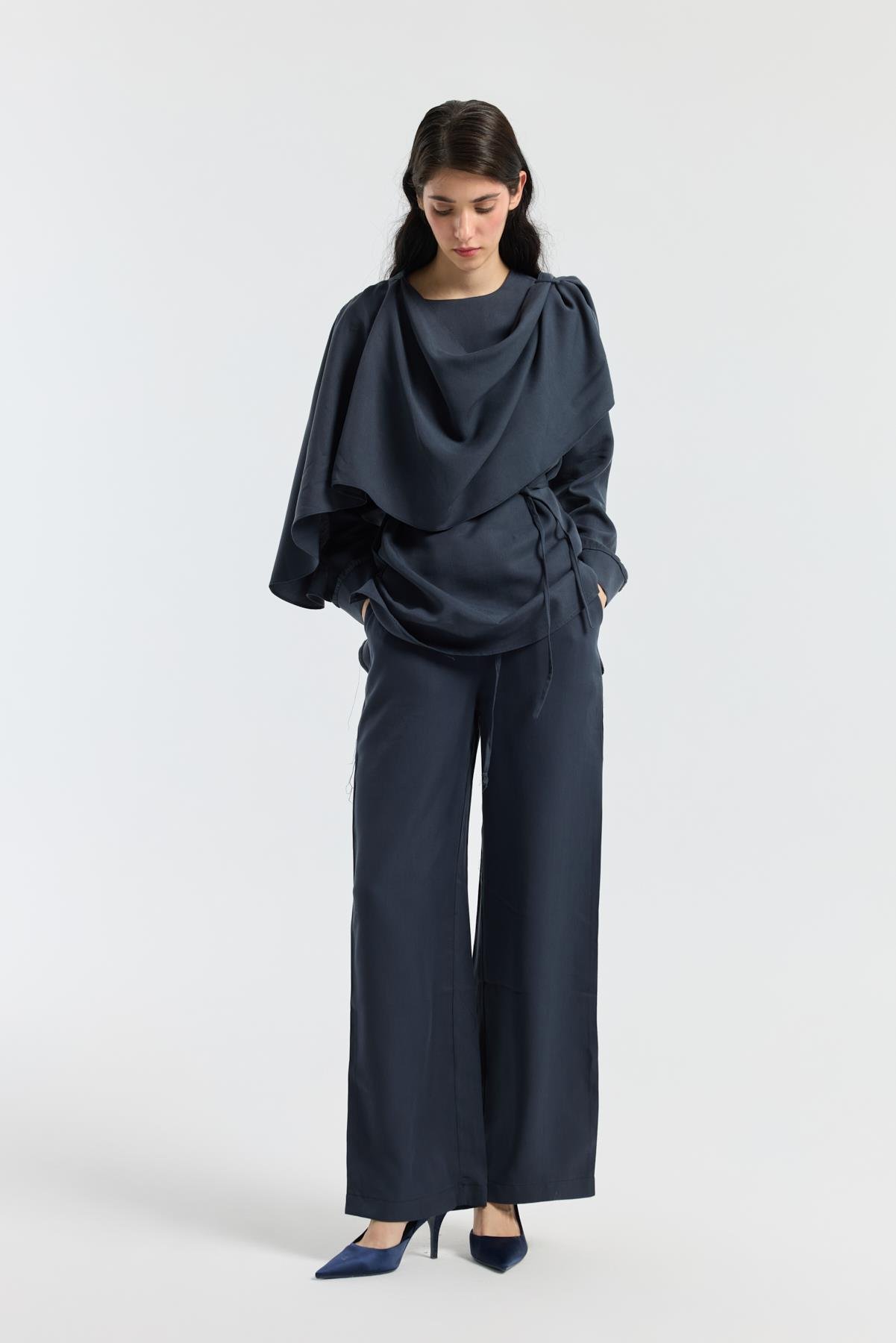 Şal Yaka Kemerli Takım - Lacivert