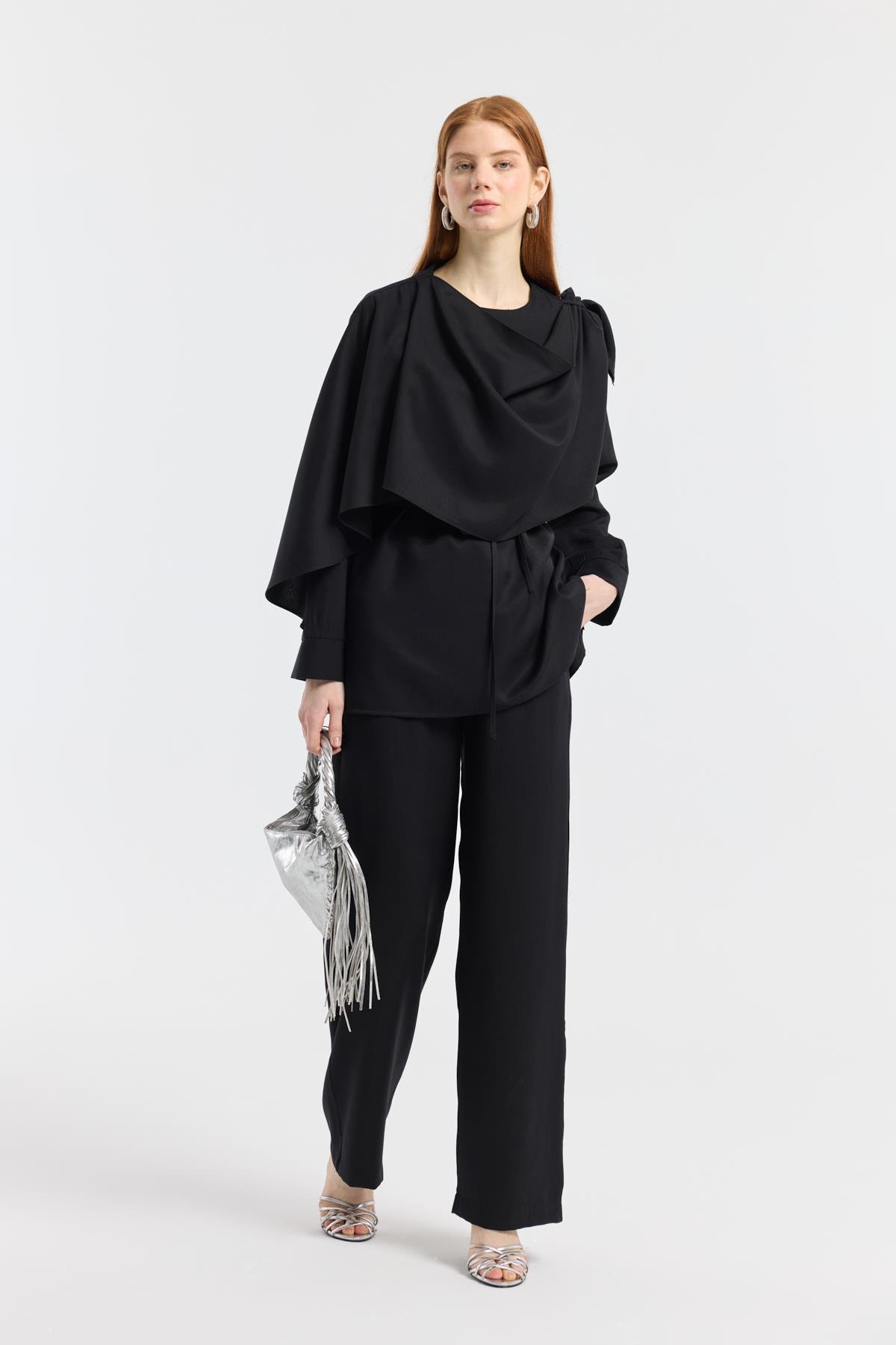 Şal Yaka Kemerli Takım - Siyah