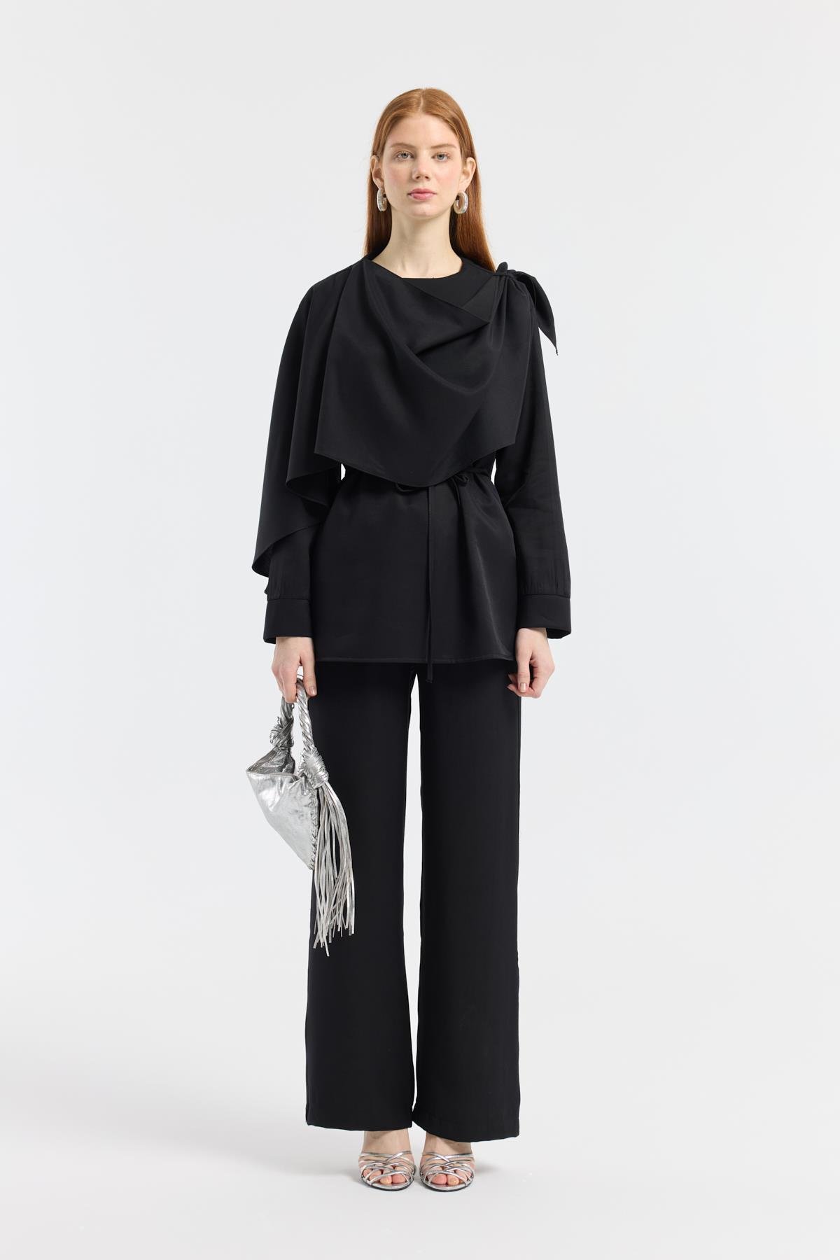 Şal Yaka Kemerli Takım - Siyah