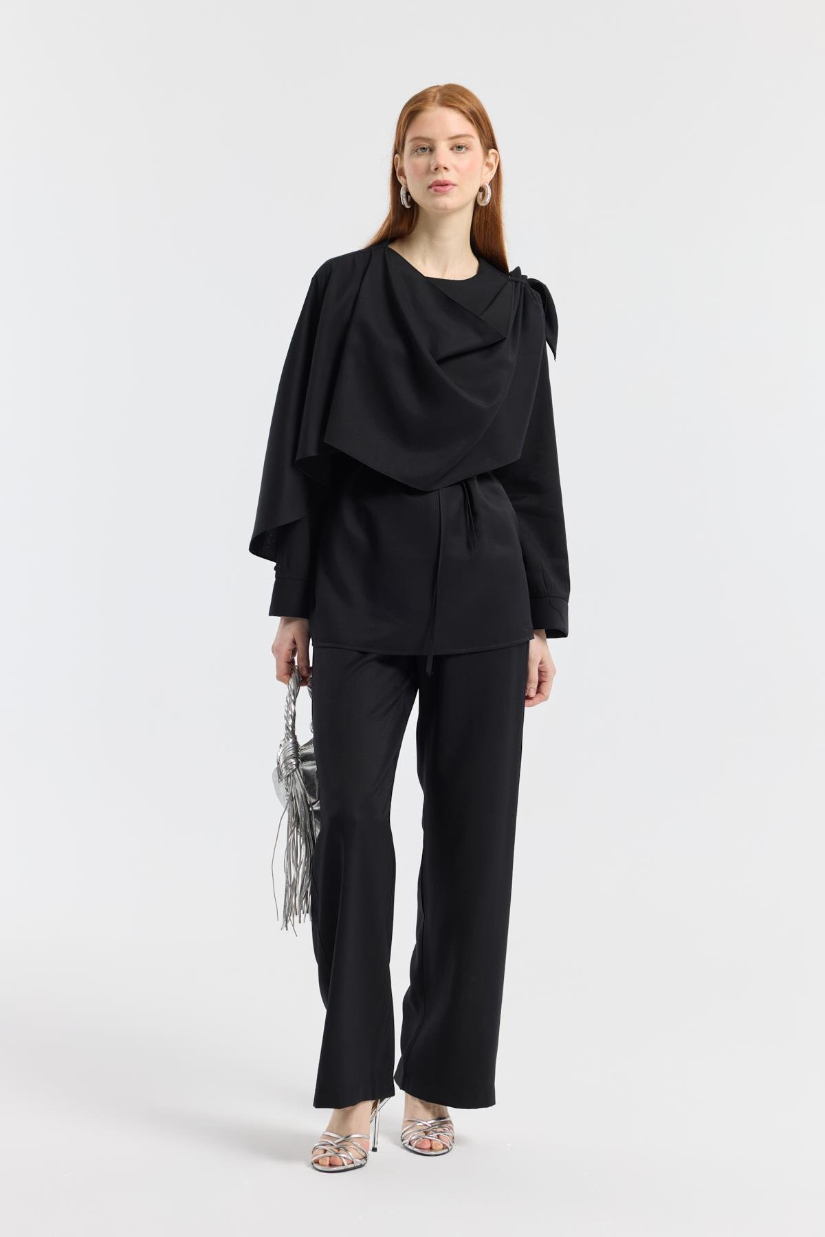 Şal Yaka Kemerli Takım - Siyah