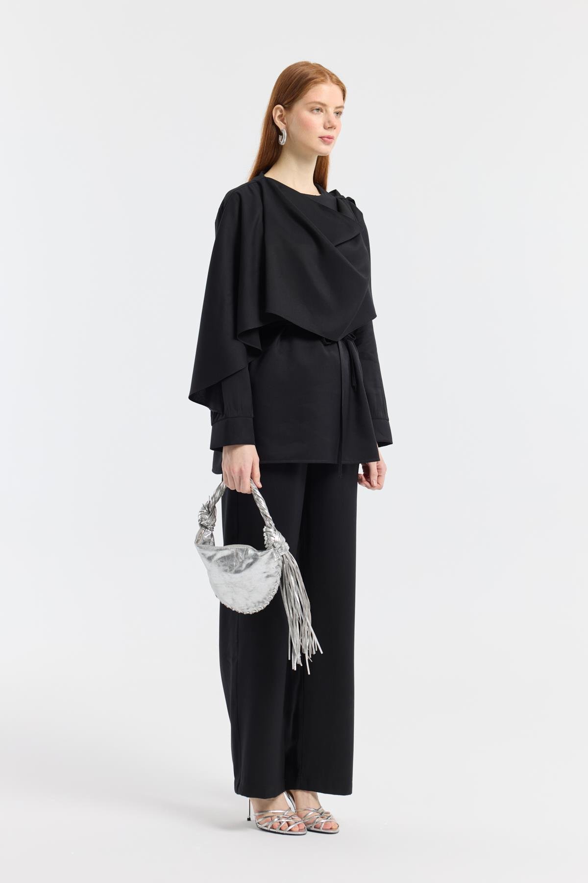 Şal Yaka Kemerli Takım - Siyah