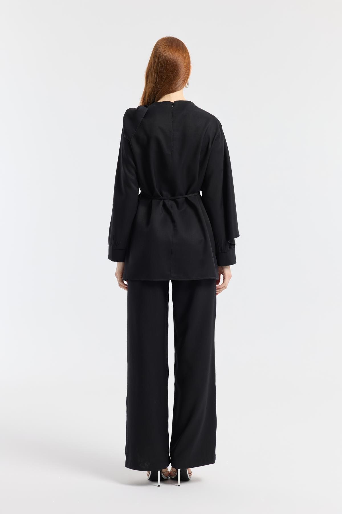 Şal Yaka Kemerli Takım - Siyah