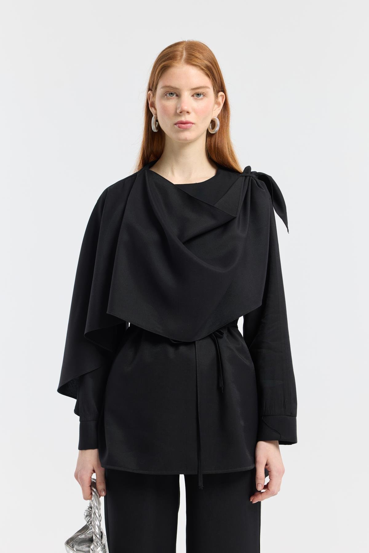 Şal Yaka Kemerli Takım - Siyah