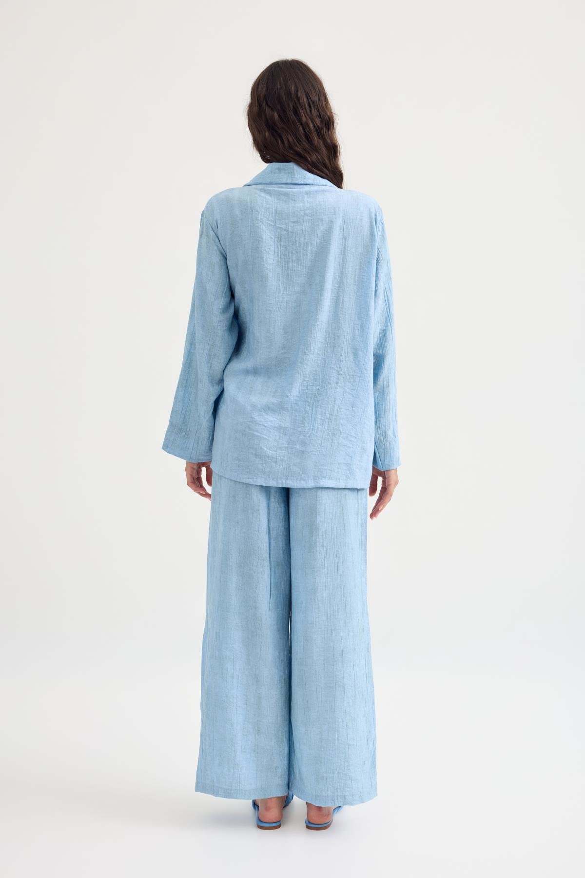Sally Düğmeli Kimono Takım - Mavi