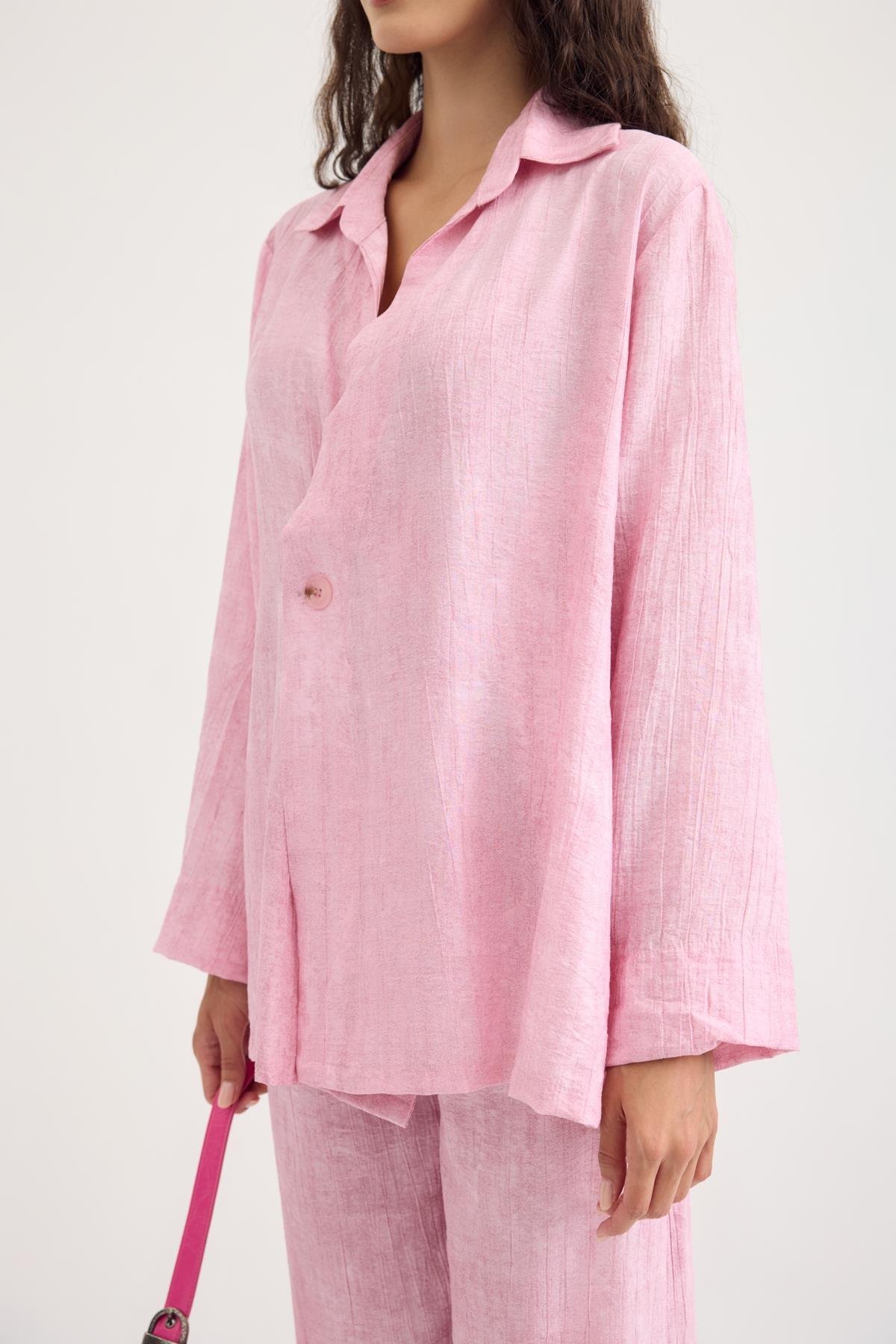 Sally Düğmeli Kimono Takım- Pembe