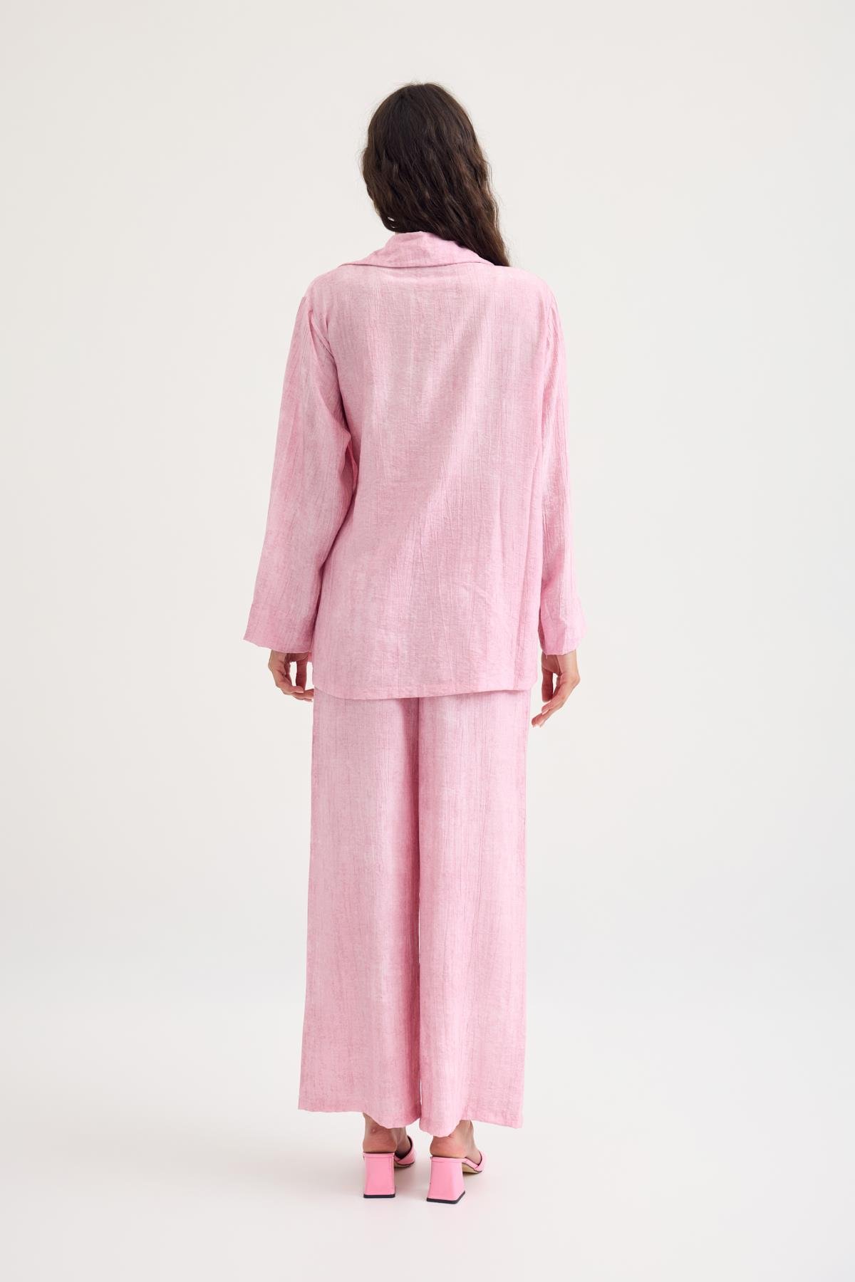 Sally Düğmeli Kimono Takım- Pembe