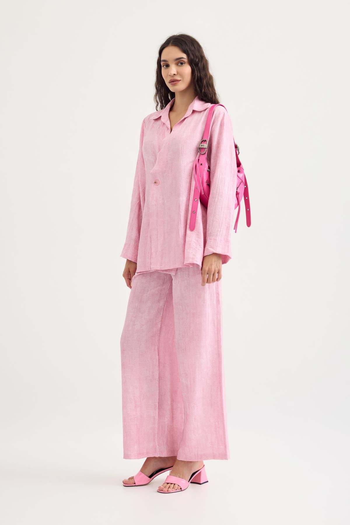 Sally Düğmeli Kimono Takım- Pembe