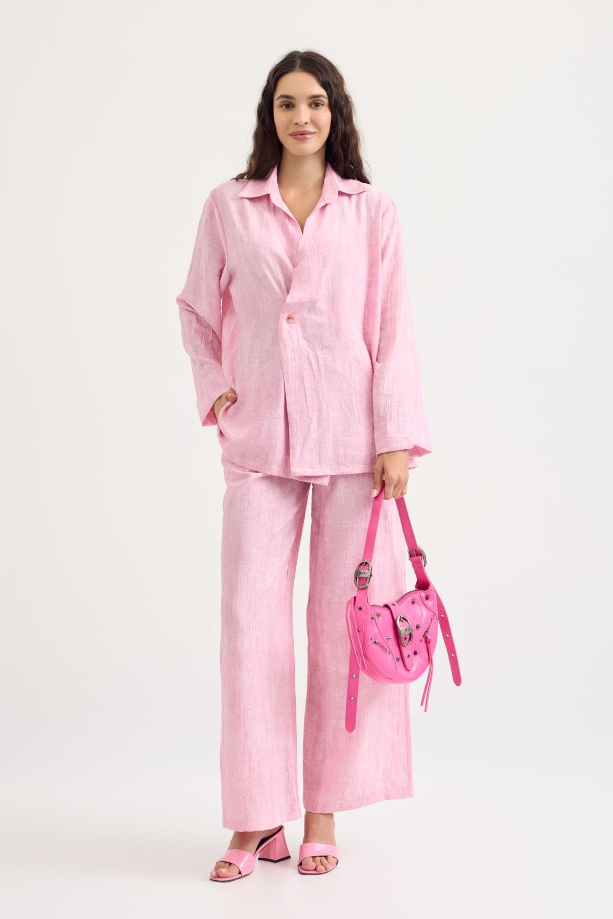 Sally Düğmeli Kimono Takım- Pembe