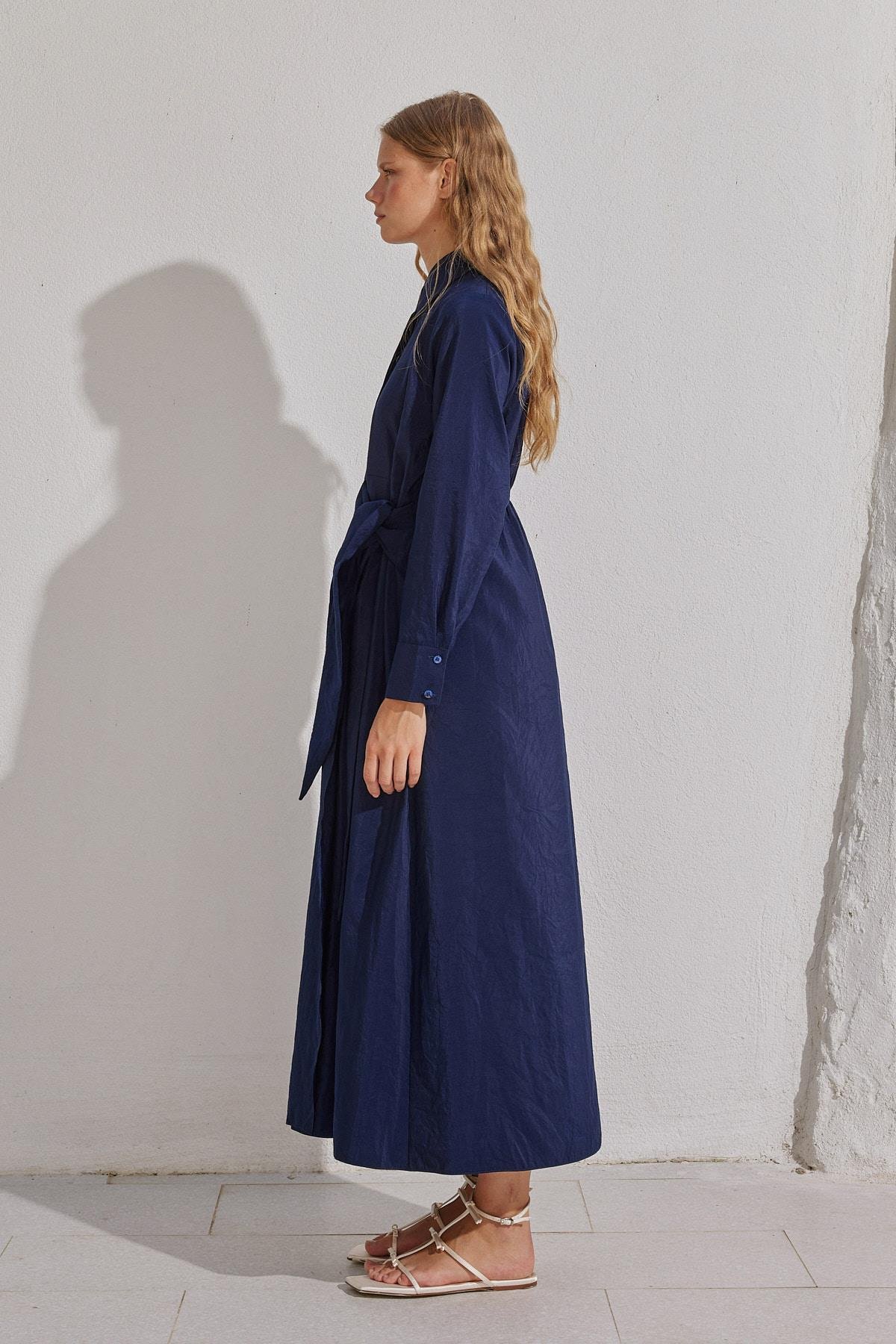 Sandy Bağlama Detaylı Tencel Elbise- Lacivert