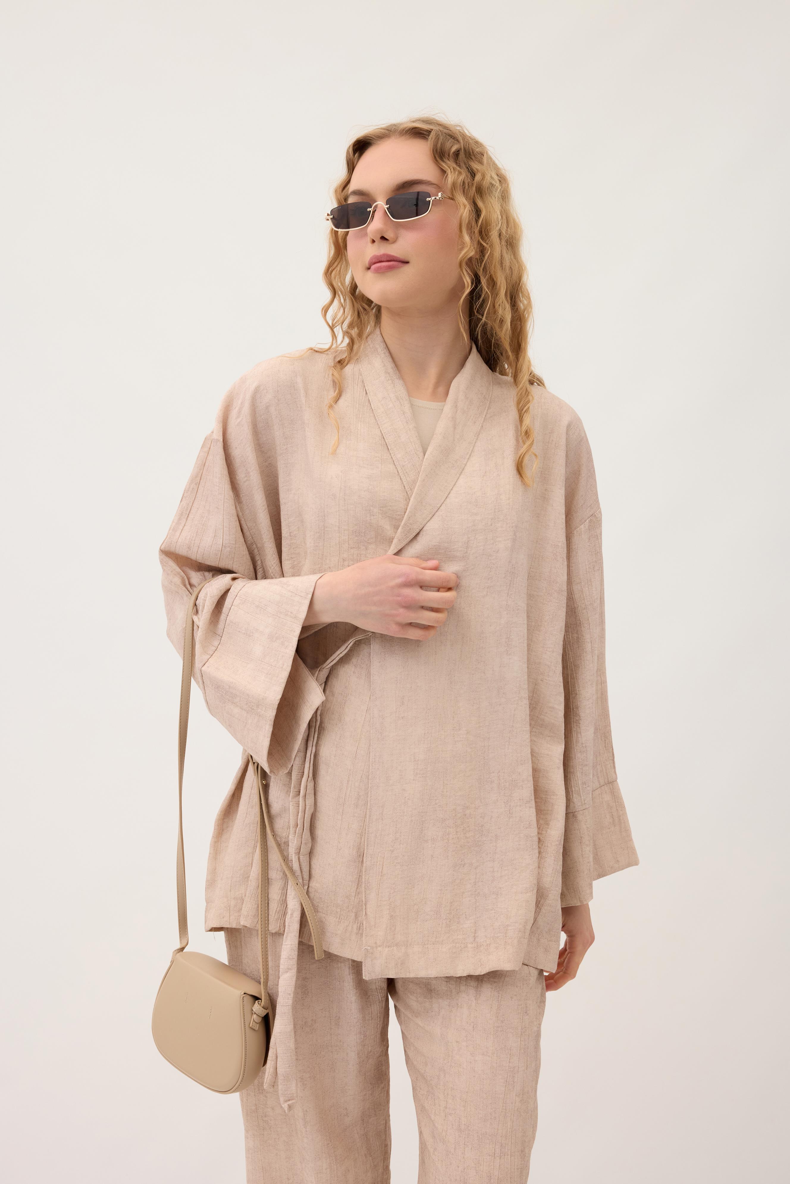 Sandy Kimono Takım - Vizon