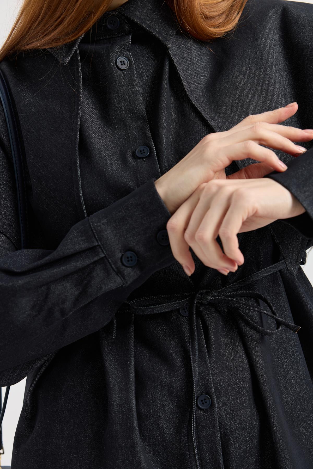 Sara Seyyar Yaka Detaylı Kot Takım - Denim mavi