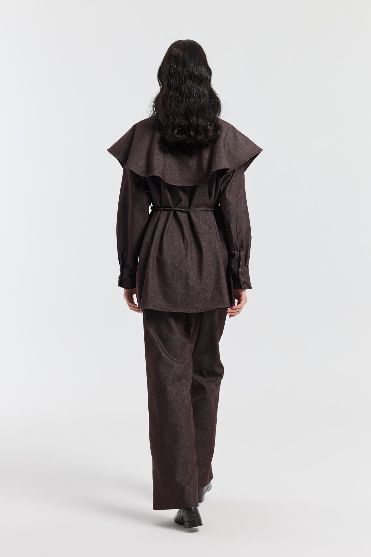 Sara Seyyar Yaka Detaylı Kot Takım - Mürdüm 