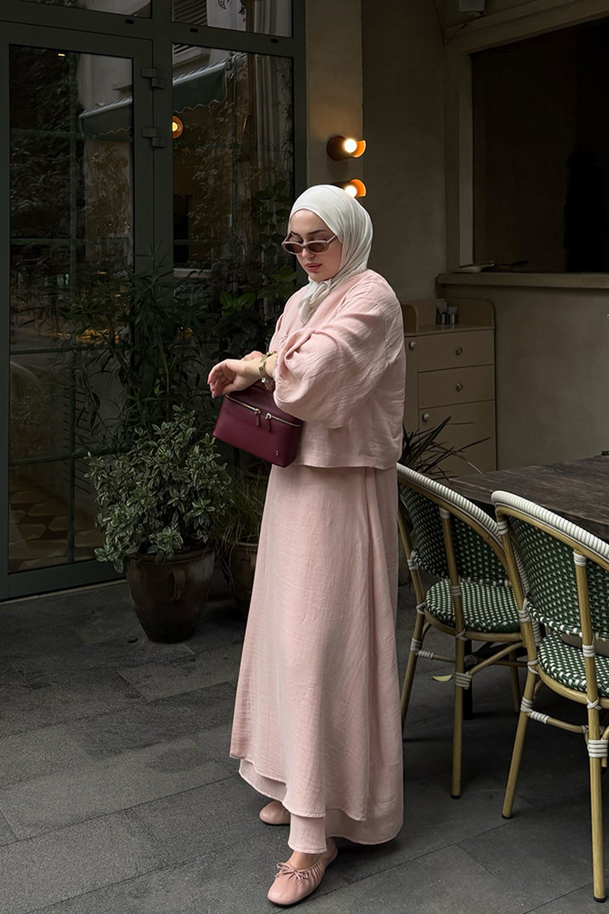 Sarah Anvelop Müslin Etek Takım- Toz pembe