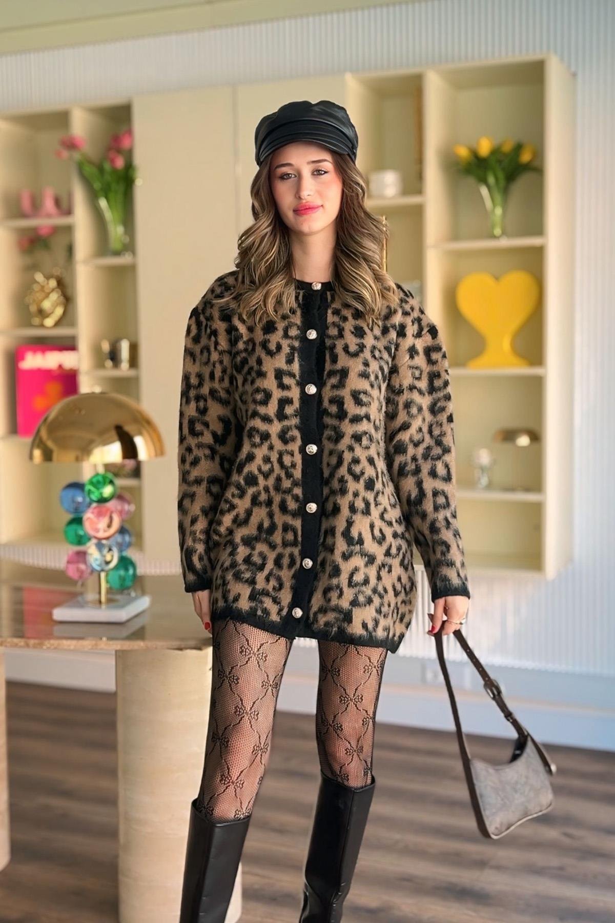 Sasha Yün Efektli Leopar Hırka