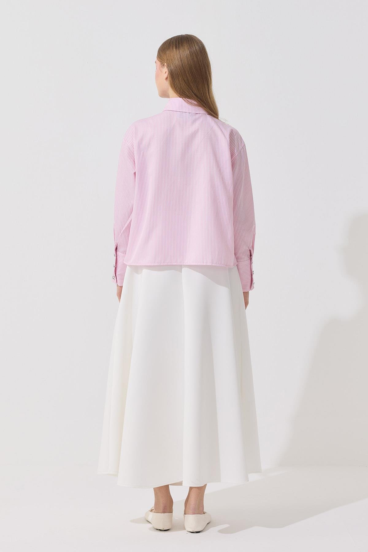 Selena Kalp Düğmeli Büzgülü Gömlek- Pembe