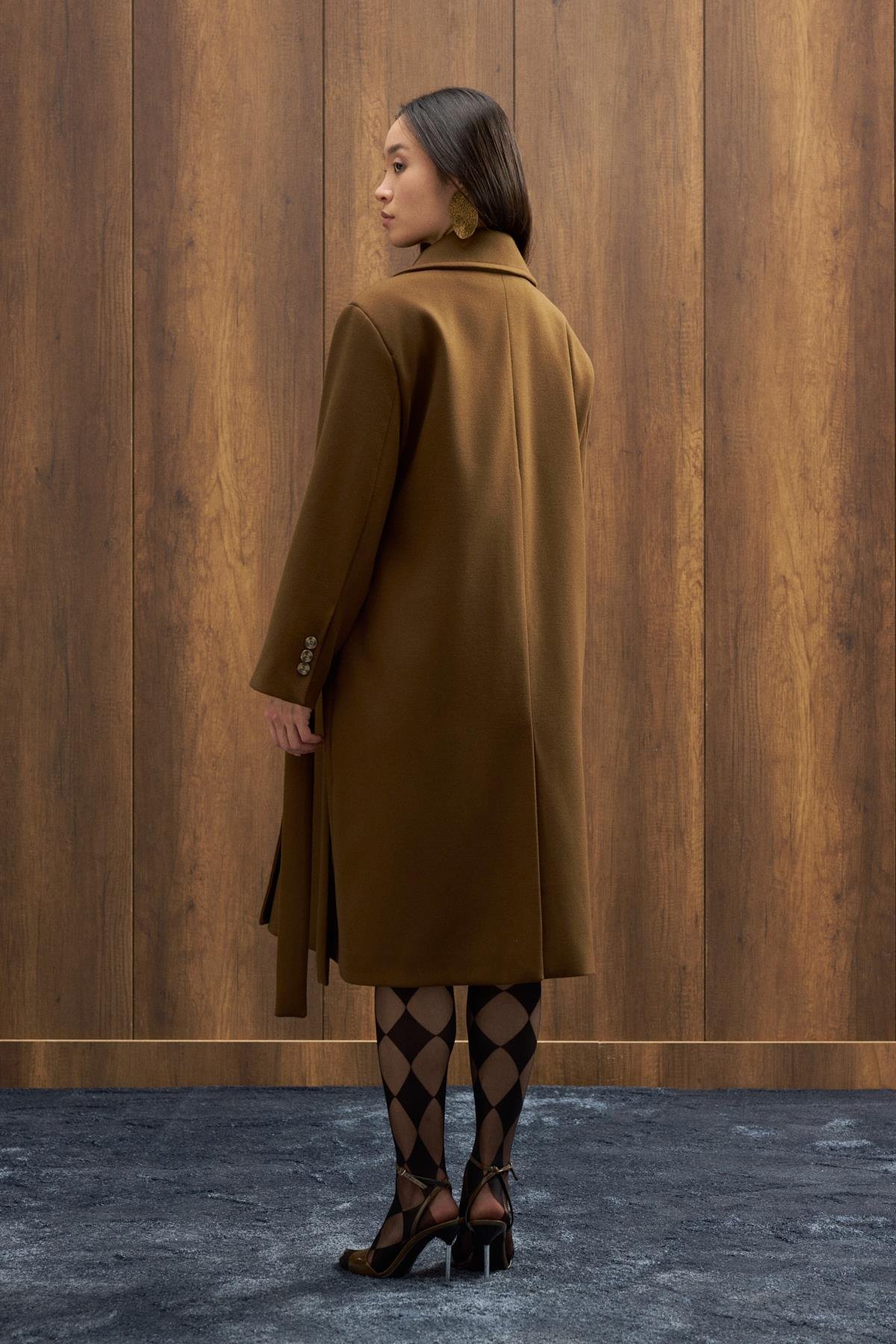 Serande Yandan Bağlamalı Kaşe Kaban - Haki 