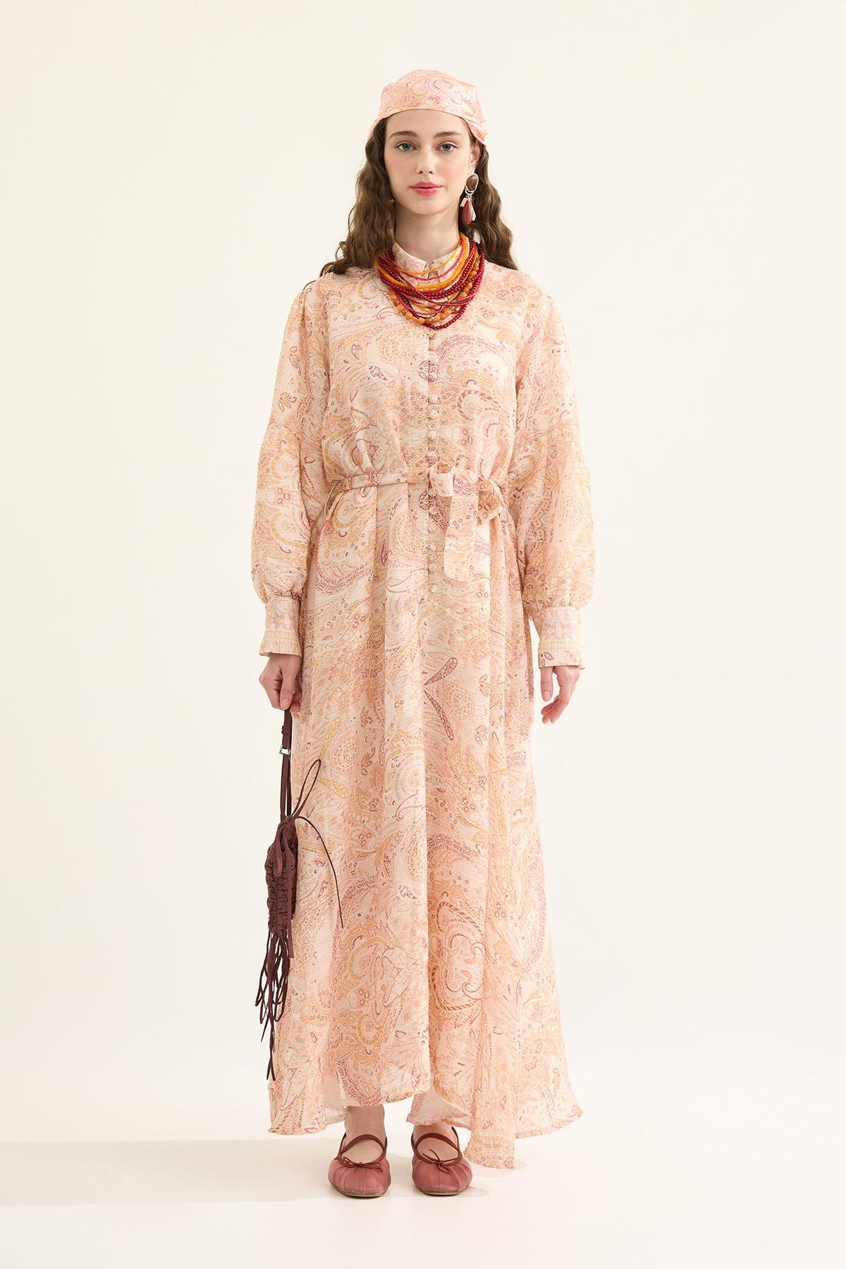 Seraphine Britt Düğmeli Vual Desenli Elbise