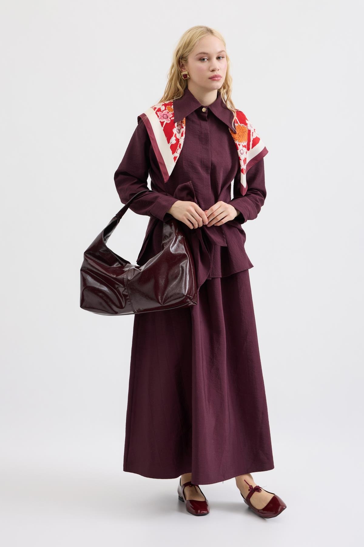 Seren Bağlamalı Etek Takım - Bordo