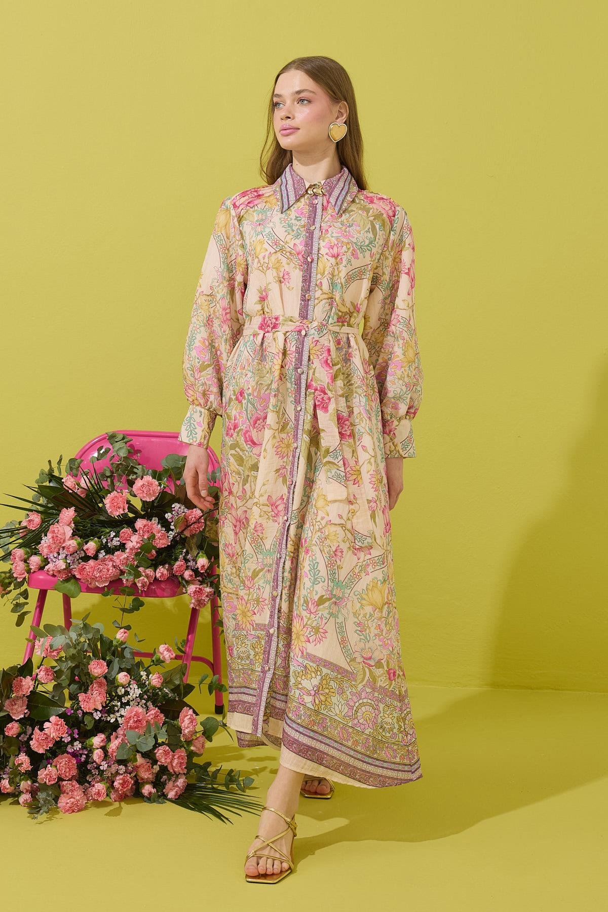 Serenity Vual Baskılı Nervürlü Pamuk Elbise 