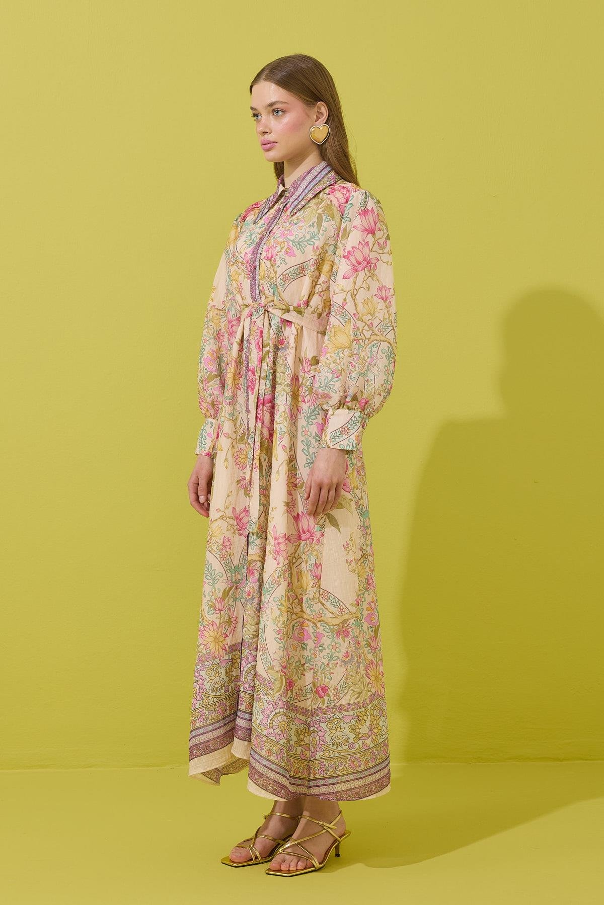 Serenity Vual Baskılı Nervürlü Pamuk Elbise 